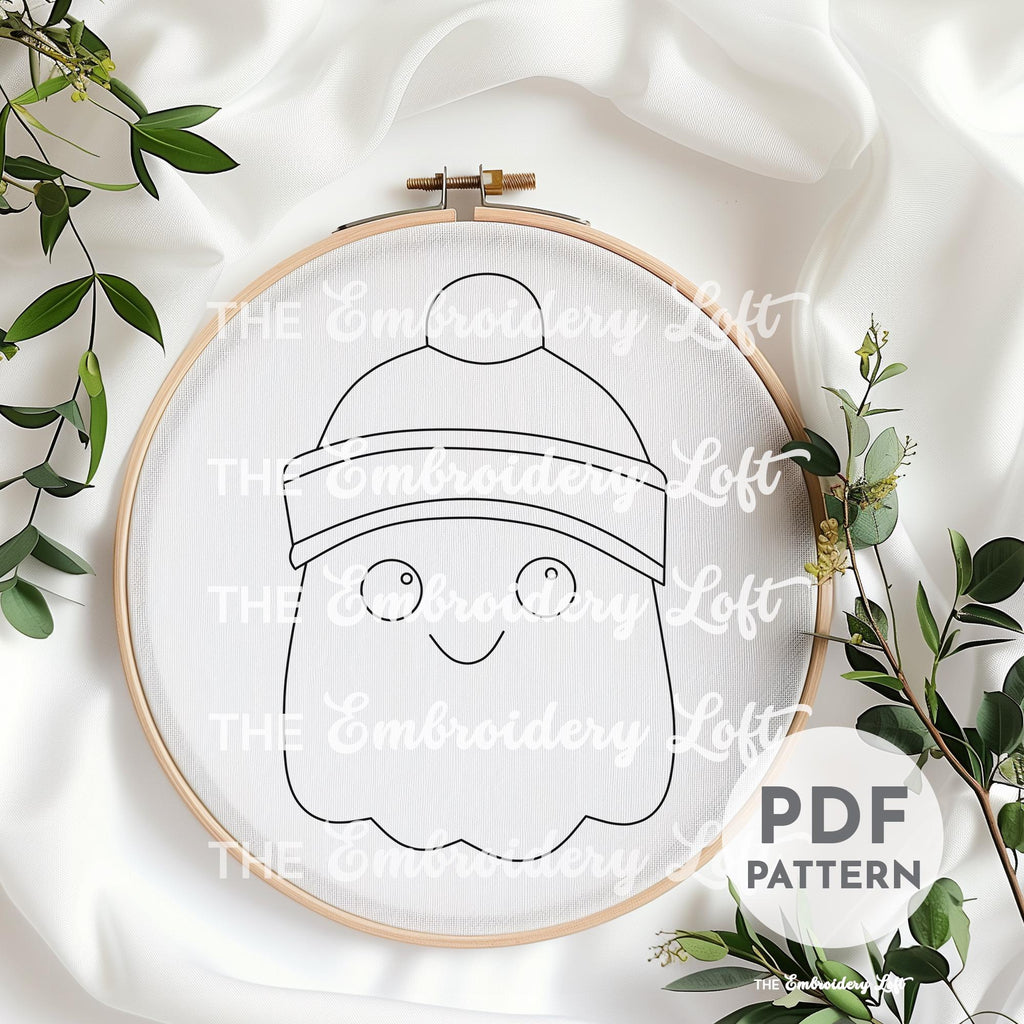 Retro Ghost with Winter Hat Hand Embroidery Pattern