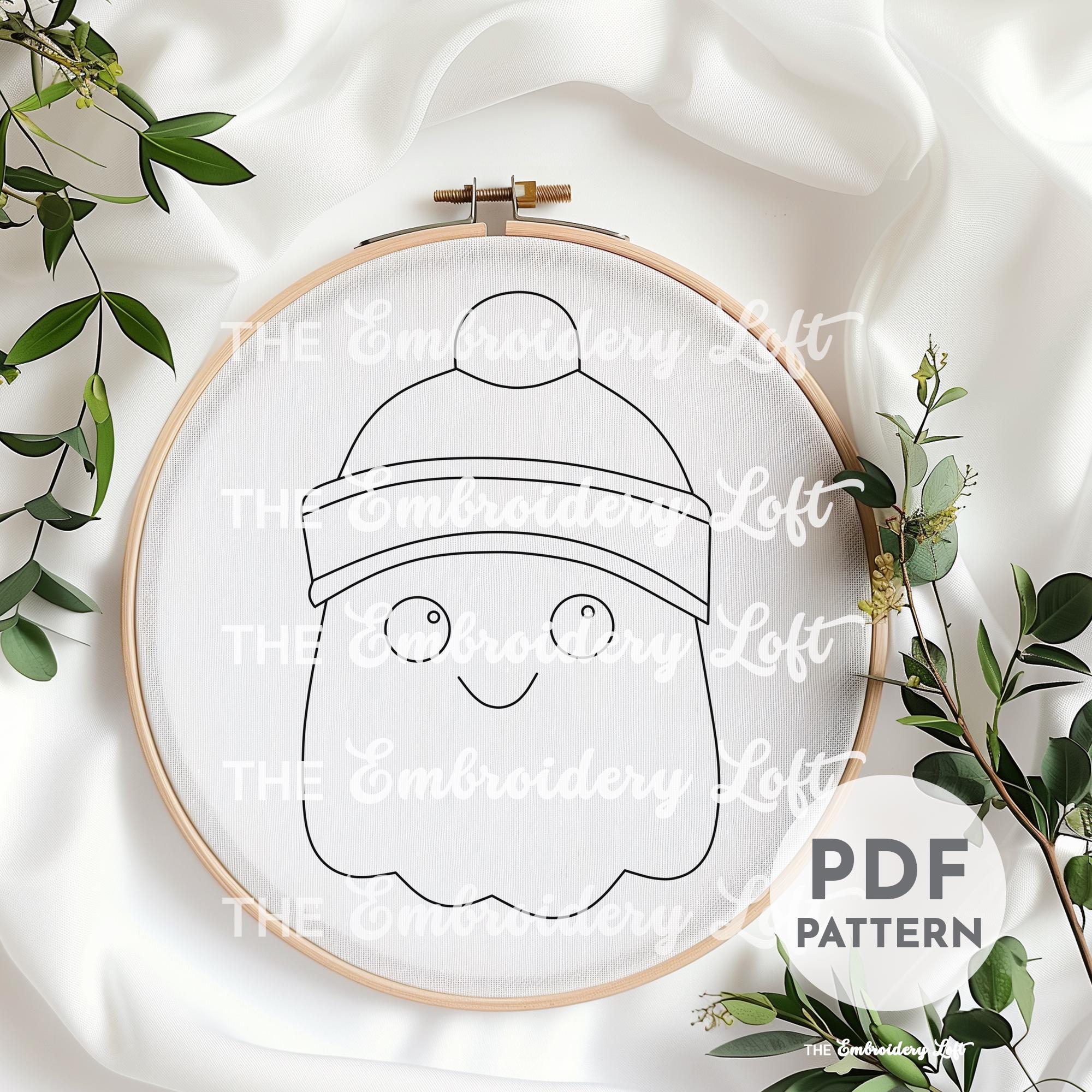 Retro Ghost with Winter Hat Hand Embroidery Pattern