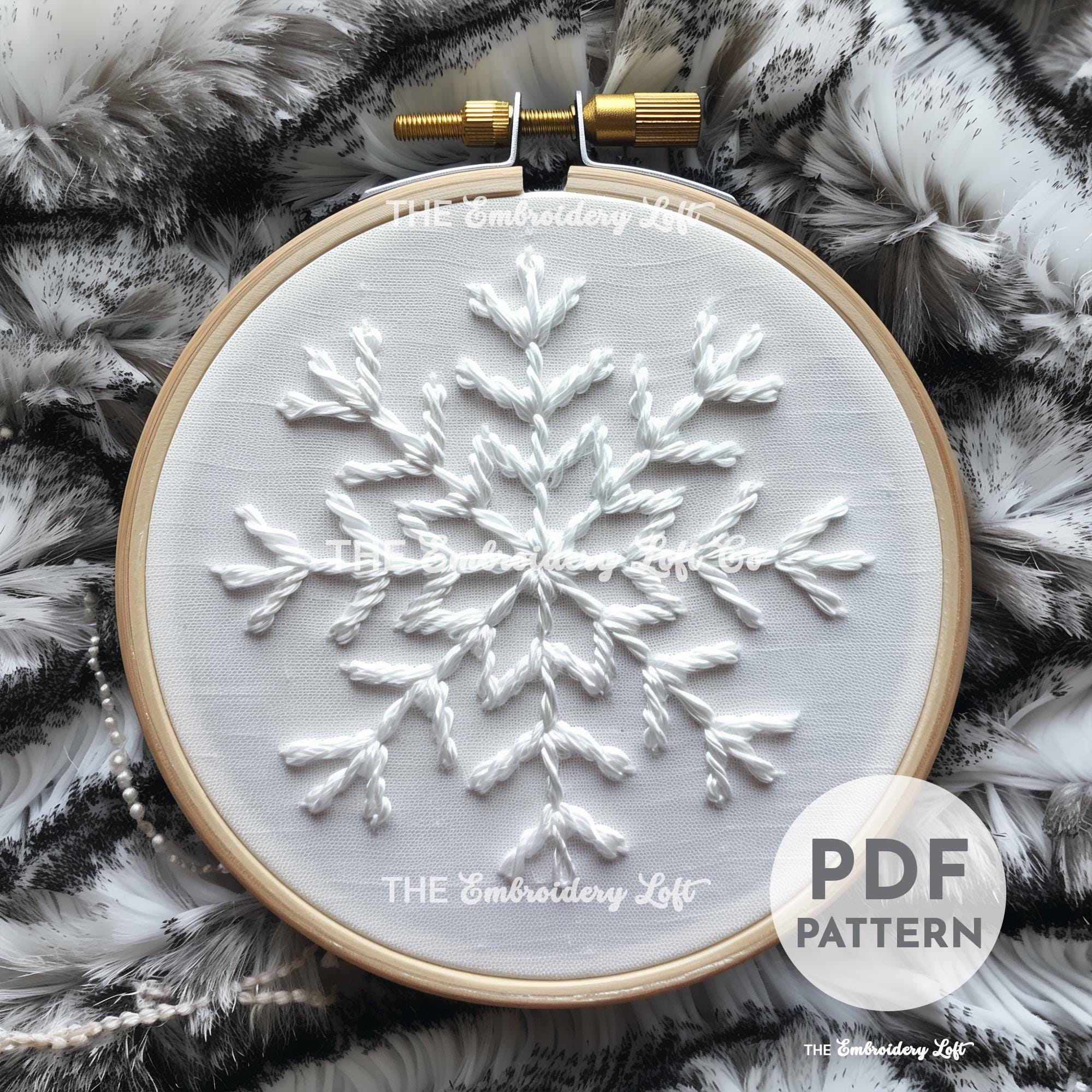 White Snowflake Hand Embroidery Pattern