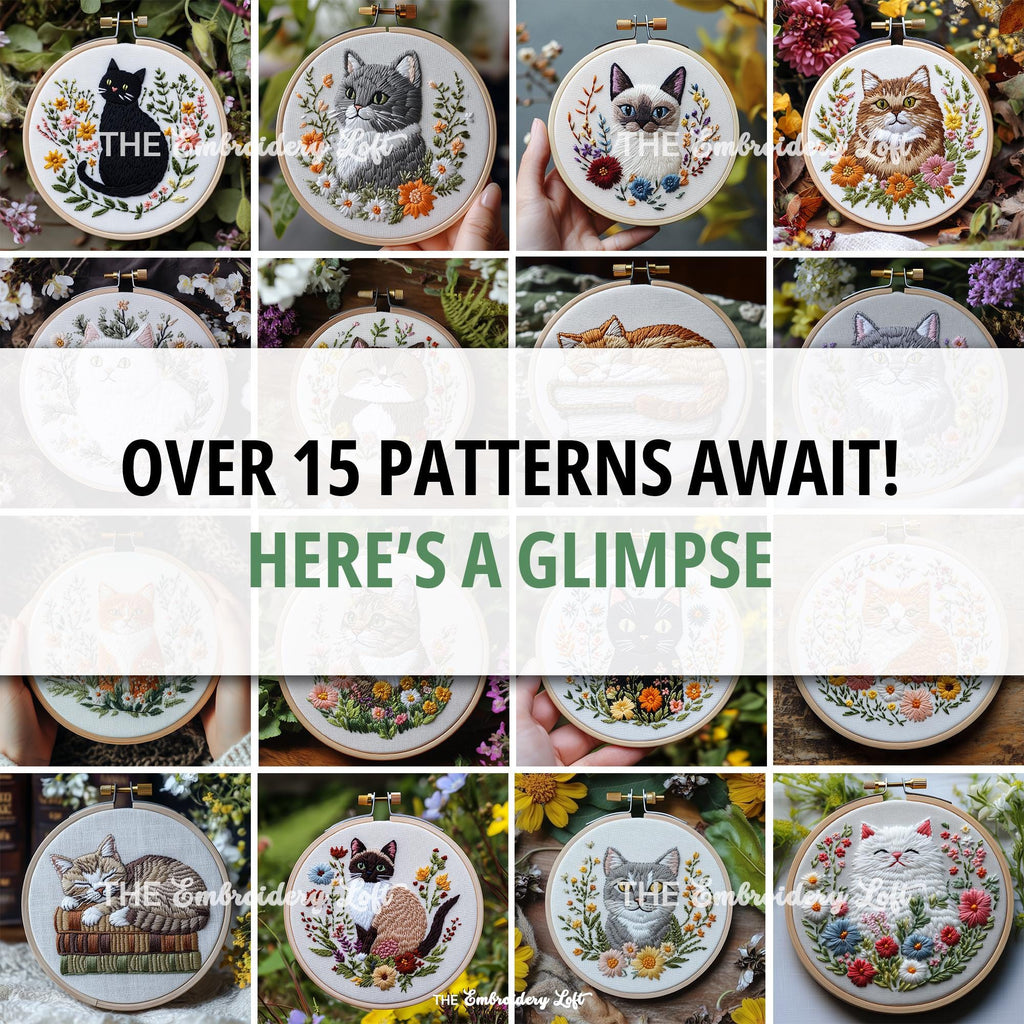MINI COLLECTION, Cats Hand Embroidery Pattern Collection, Current and Future Designs, Lifetime Access, Hand Embroidery, Embroidery PDF
