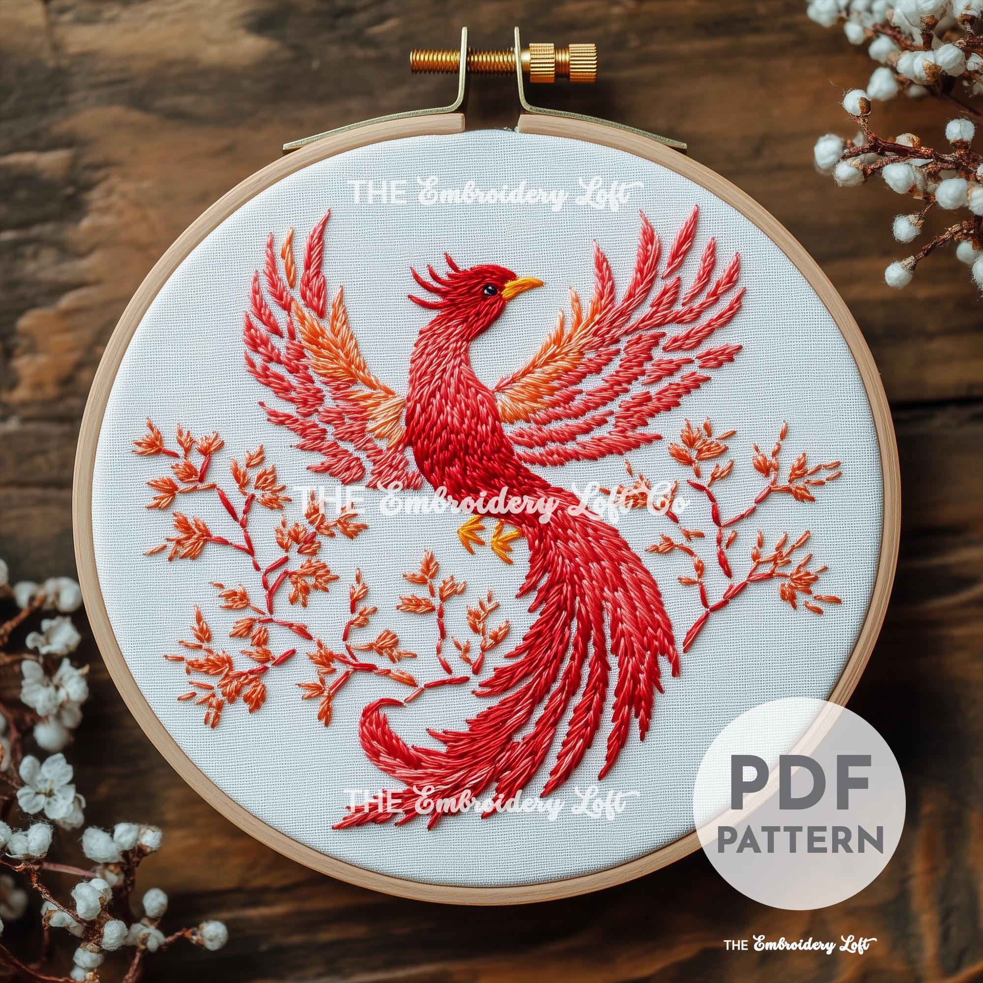 Red Phoenix Hand Embroidery Pattern
