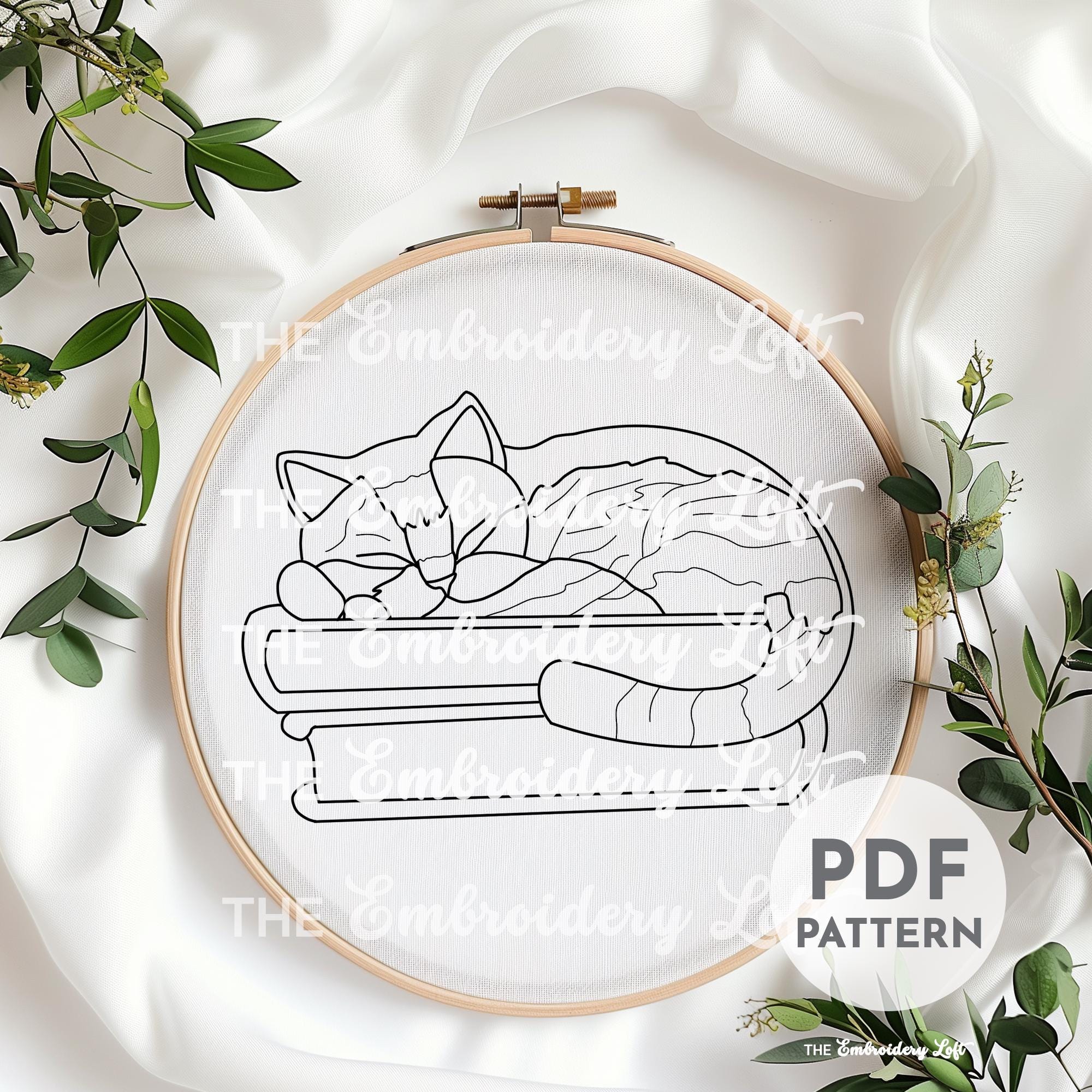 Sleeping Orange Cat Hand Embroidery Pattern