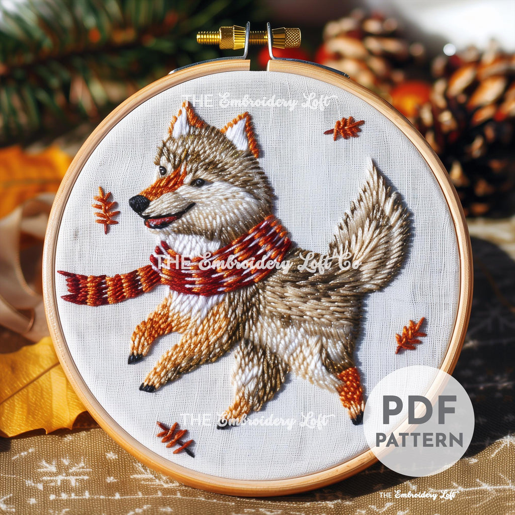 Autumn Wolf Hand Embroidery Pattern