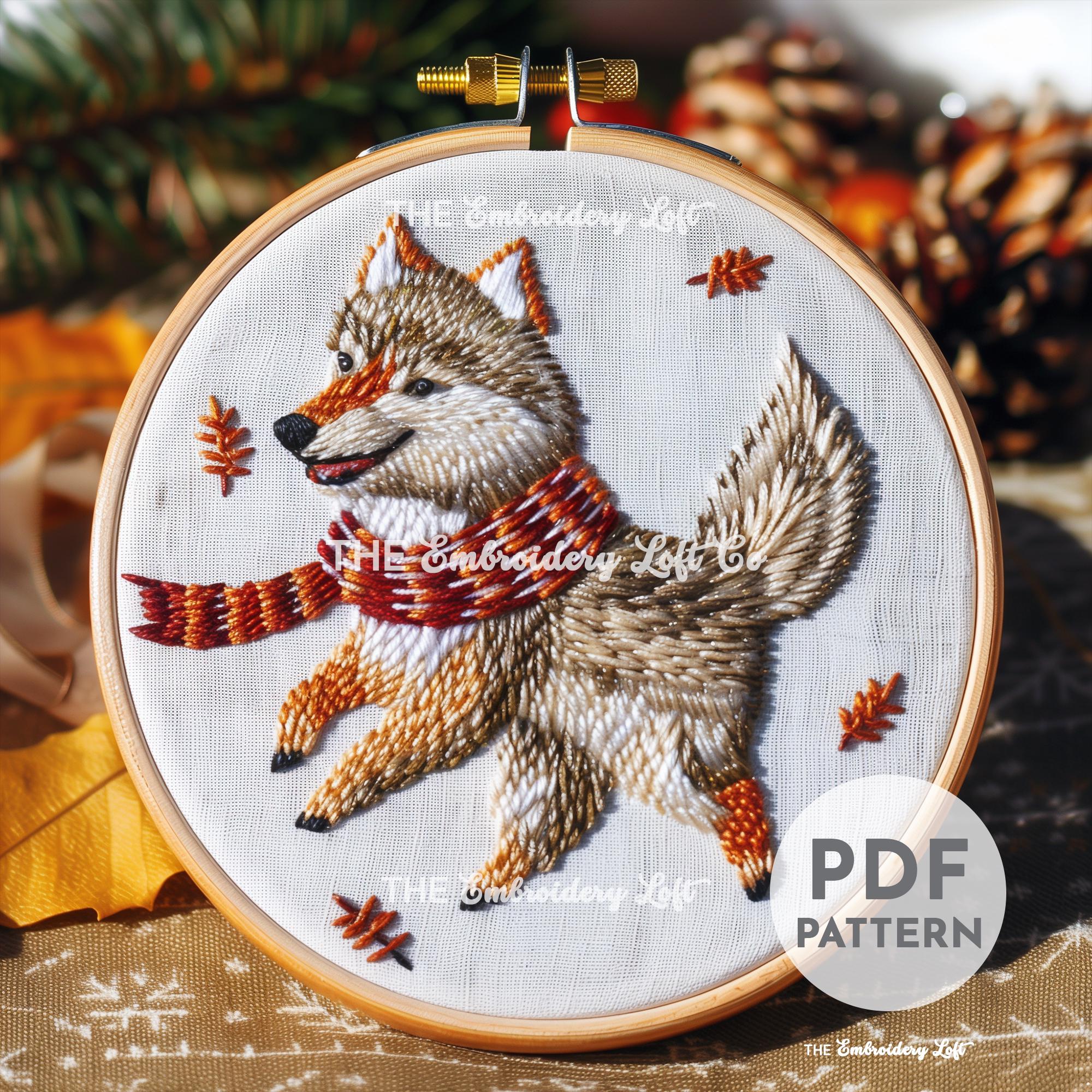 Autumn Wolf Hand Embroidery Pattern