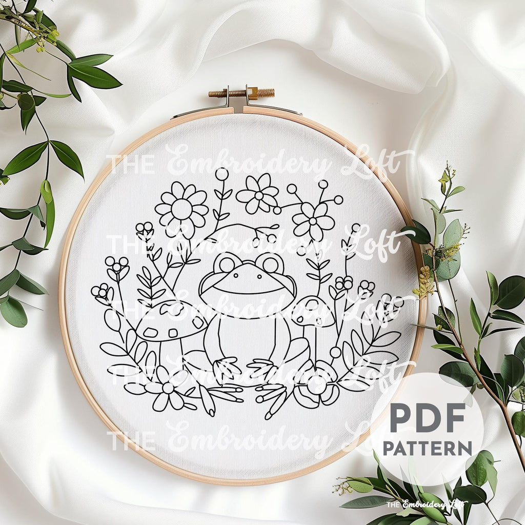 Autumn Frog Hand Embroidery Pattern