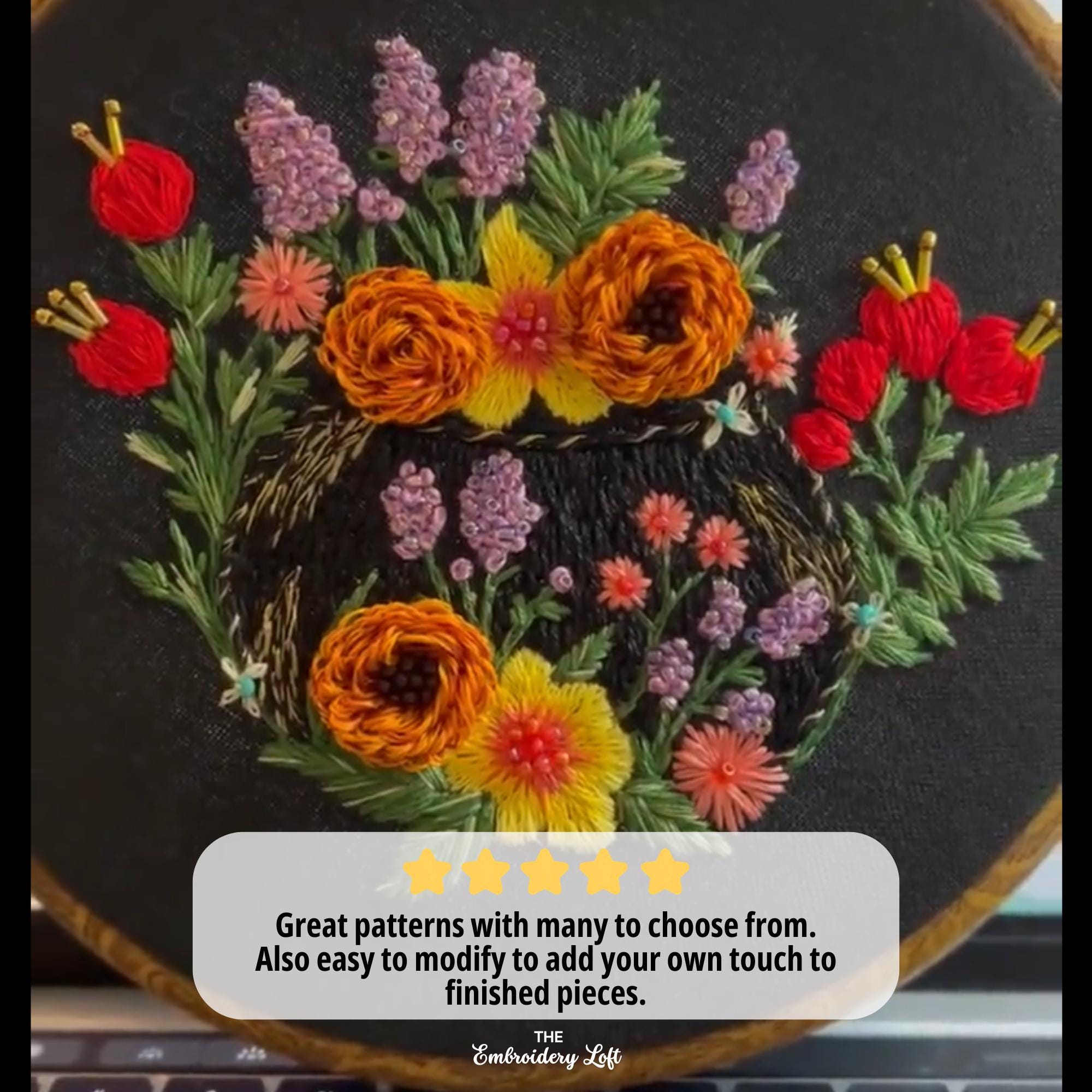 Floral Cauldron Hand Embroidery Pattern