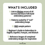 MINI COLLECTION, Folk Art Style Hand Embroidery Pattern Collection, Current and Future Designs, Lifetime Access, Hand Embroidery, DIY