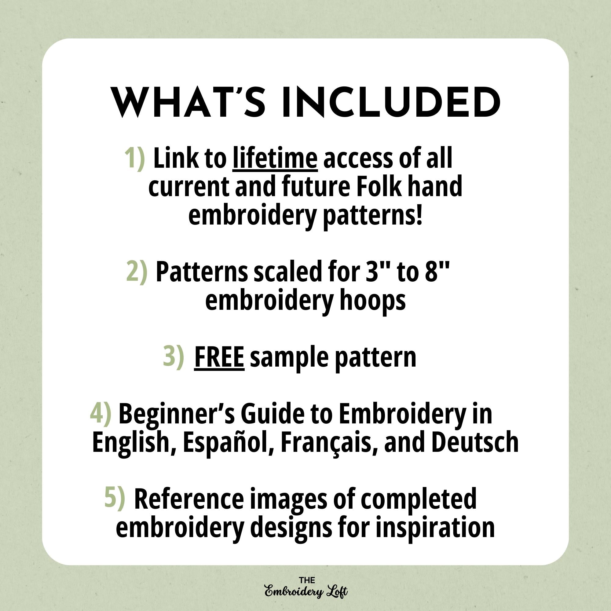 MINI COLLECTION, Folk Art Style Hand Embroidery Pattern Collection, Current and Future Designs, Lifetime Access, Hand Embroidery, DIY