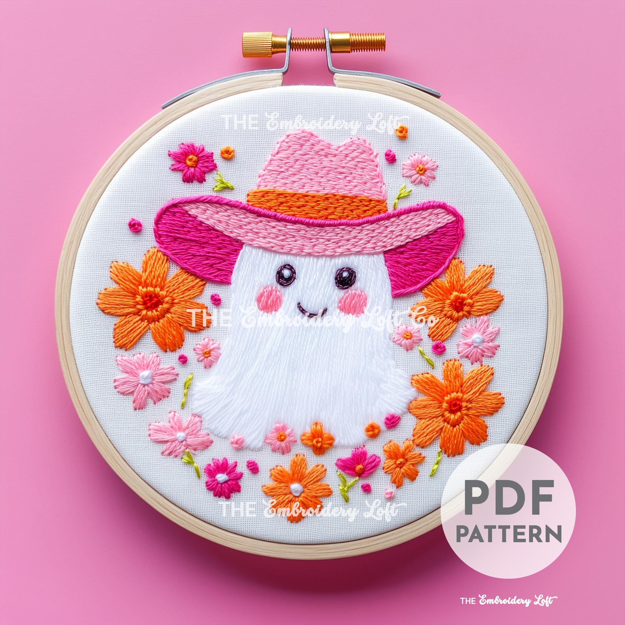 Retro Cowgirl Ghost Hand Embroidery Pattern