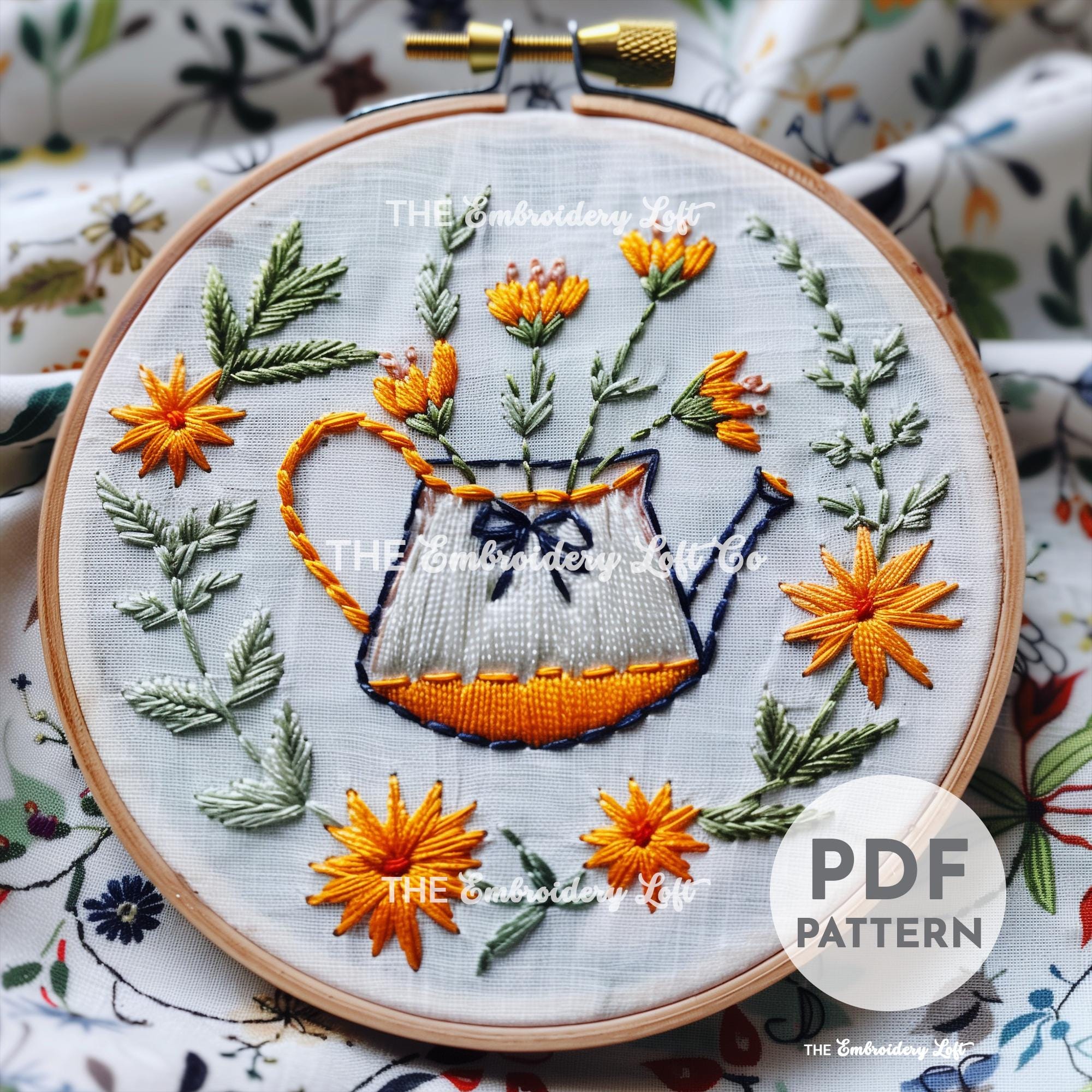 Floral Tea Pot Hand Embroidery Pattern