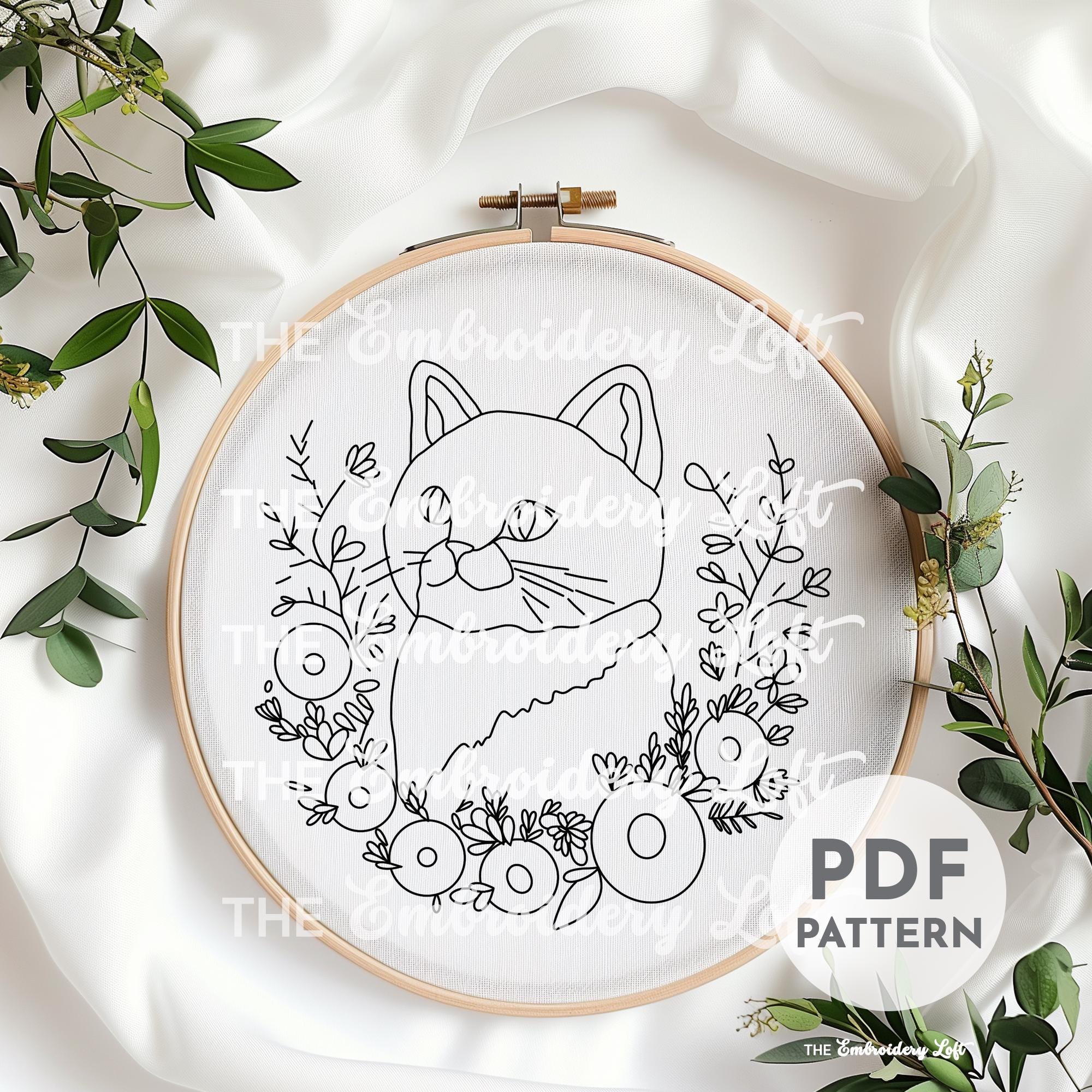Gray Cat Hand Embroidery Pattern