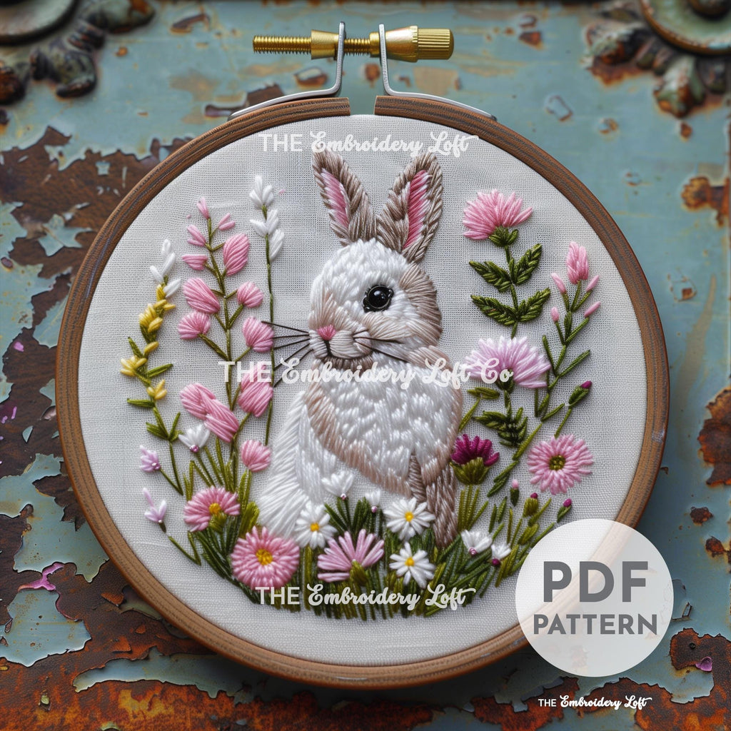 Floral Bunny Hand Embroidery Pattern
