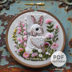 Floral Bunny Hand Embroidery Pattern