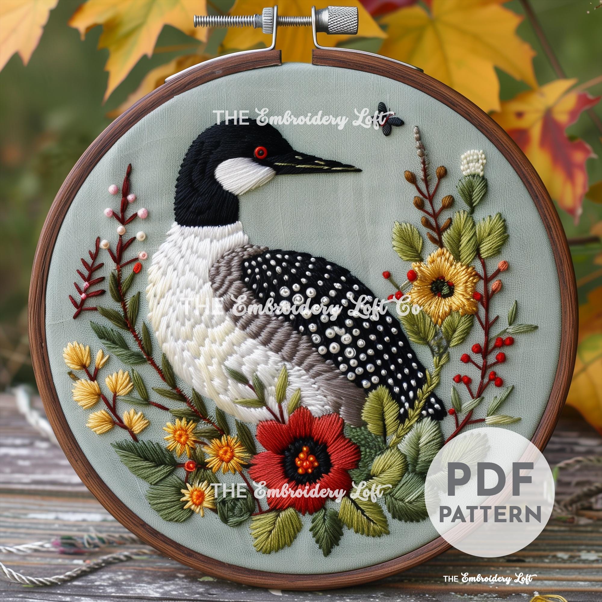 Canadian Loon Hand Embroidery Pattern