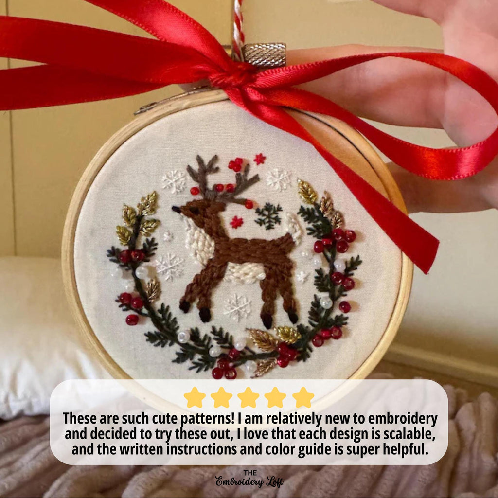 Floral Reindeer Hand Embroidery Pattern