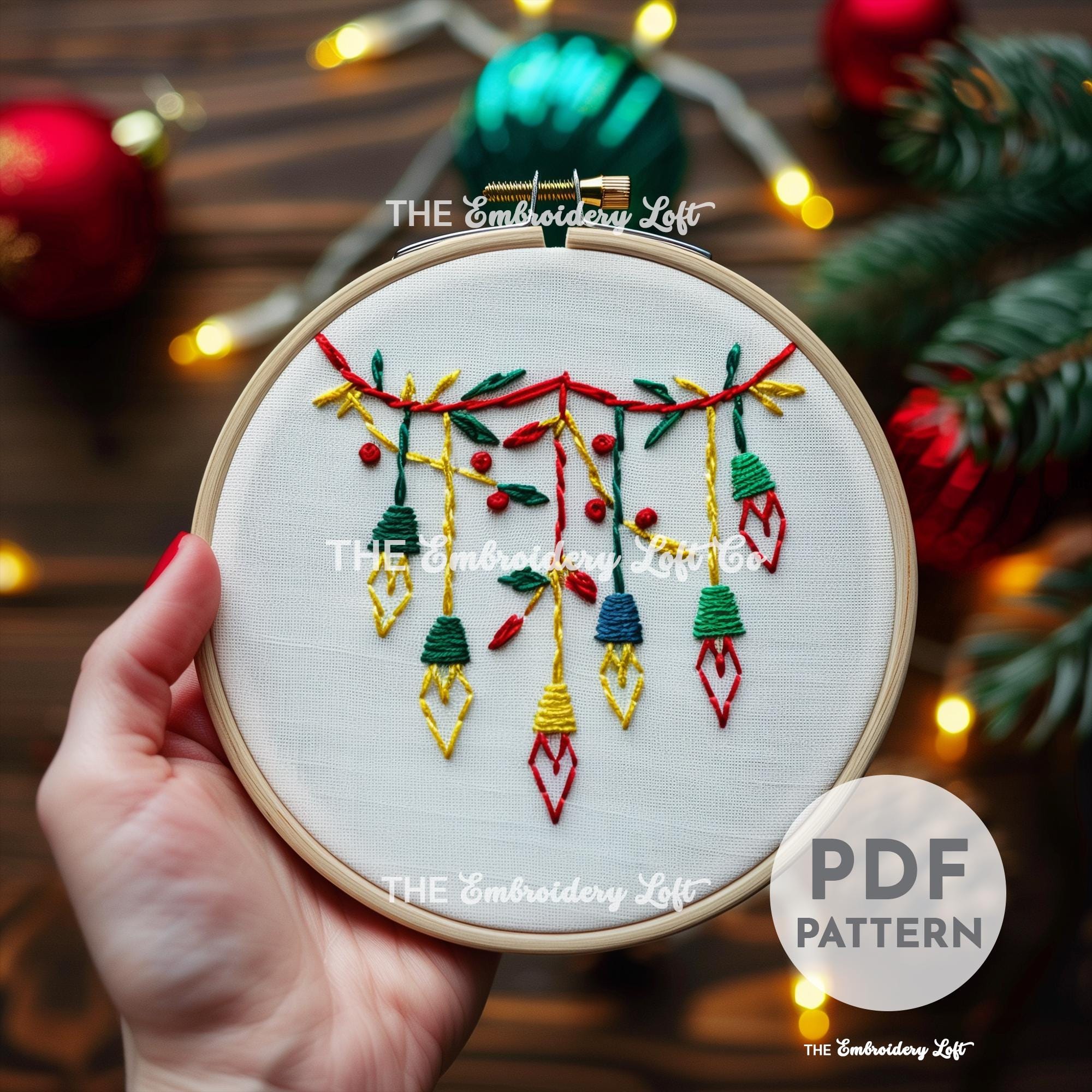 Christmas Lights Hand Embroidery Pattern