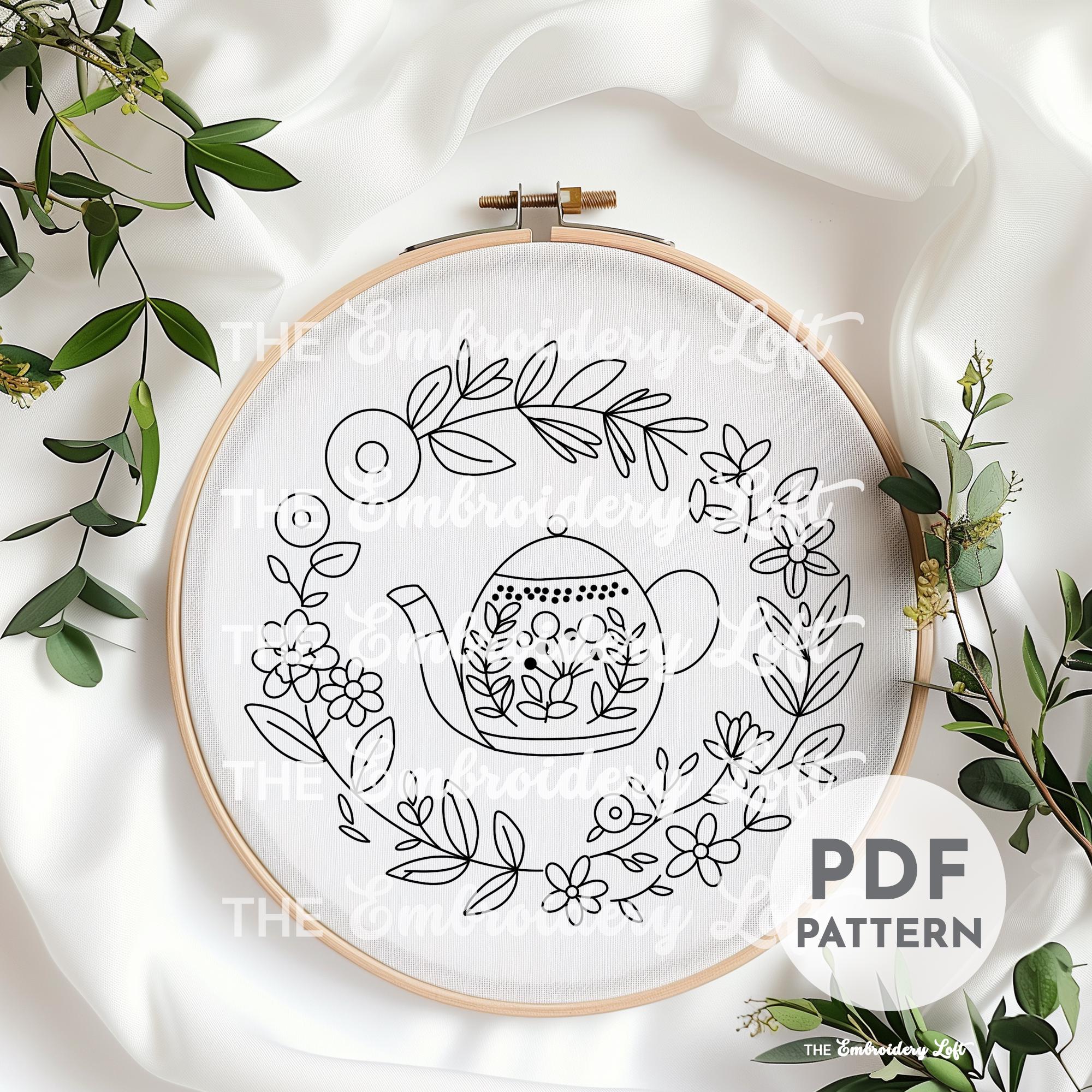 Floral Tea Pot Hand Embroidery Pattern