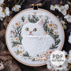 White Cat Hand Embroidery Pattern