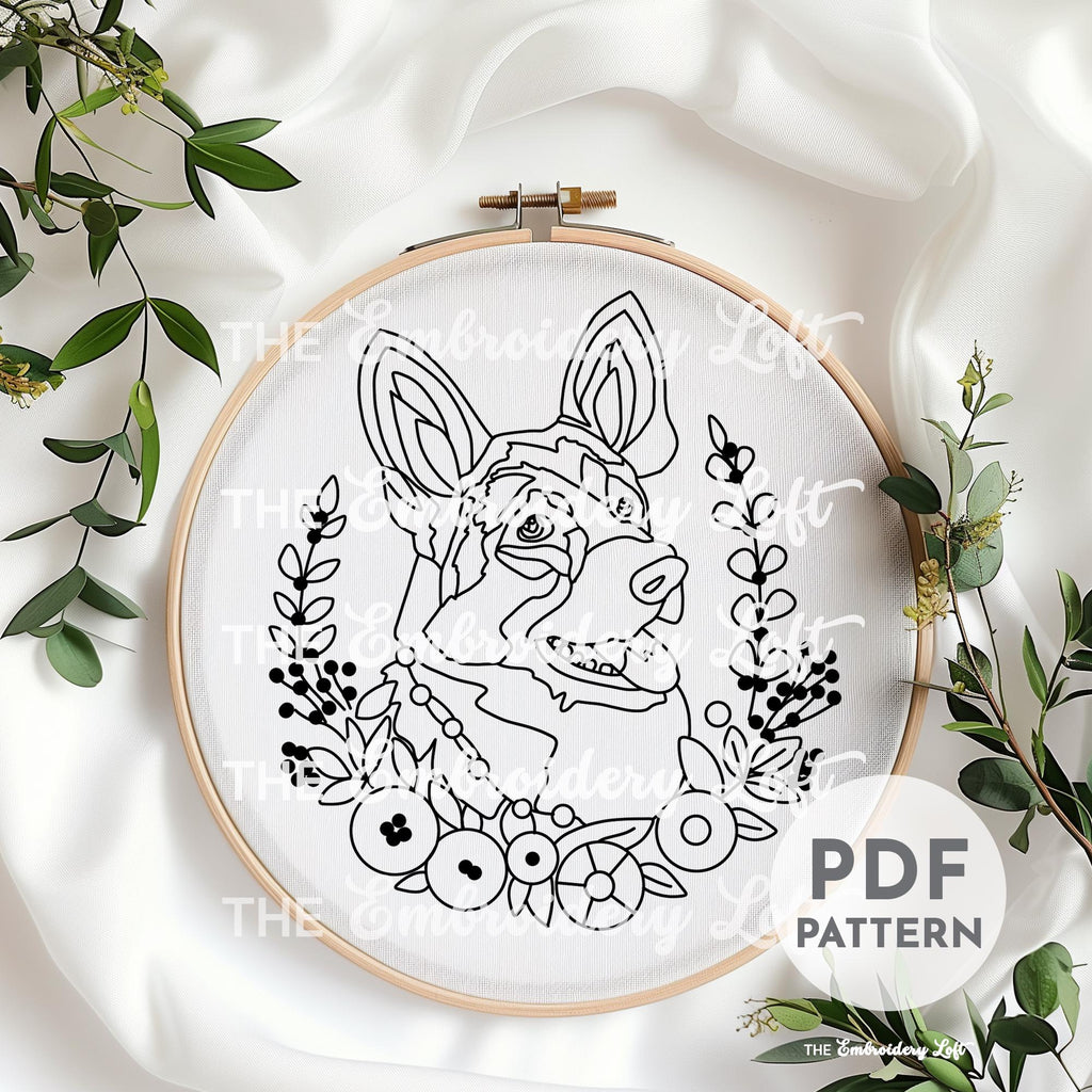 German Shepherd Hand Embroidery Pattern