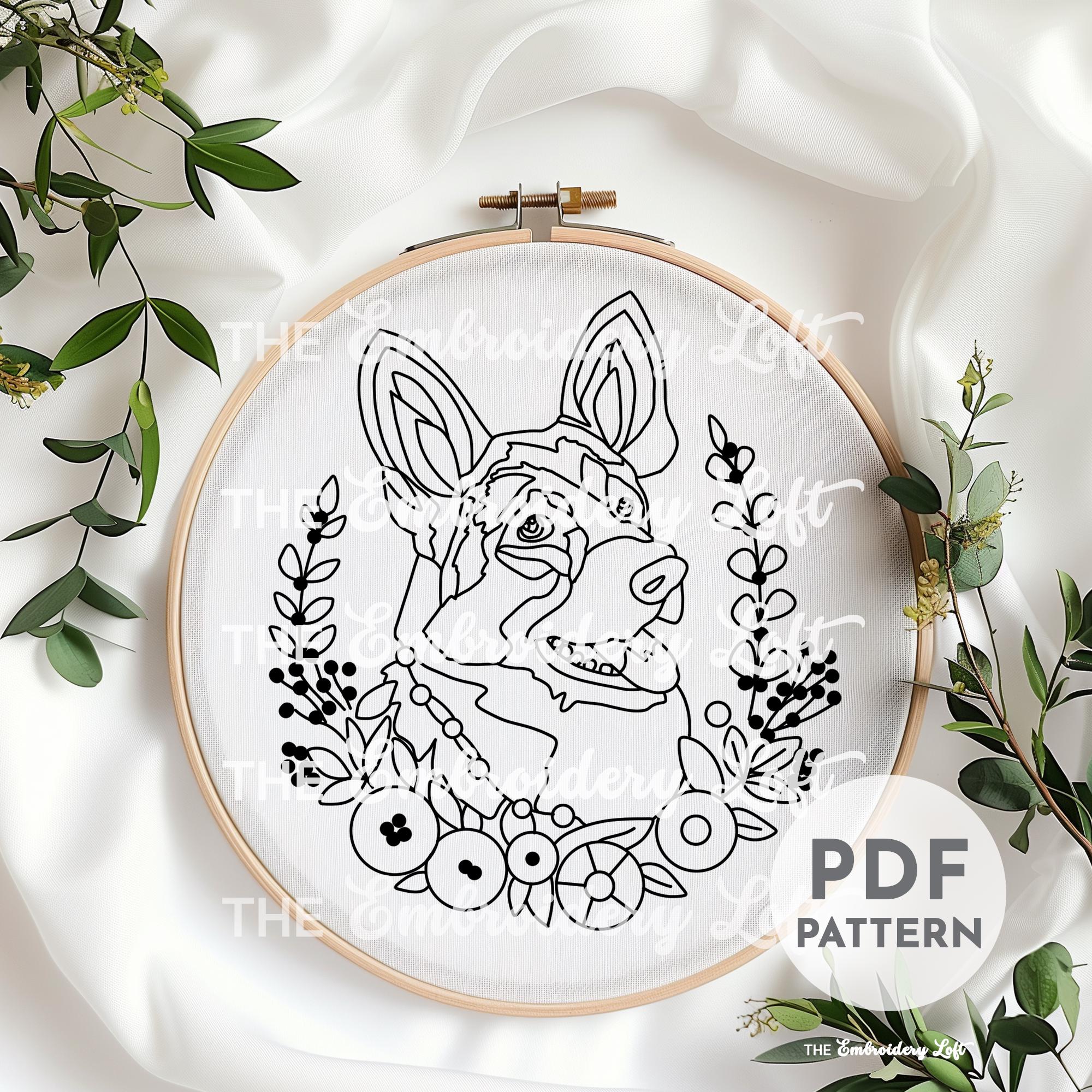 German Shepherd Hand Embroidery Pattern