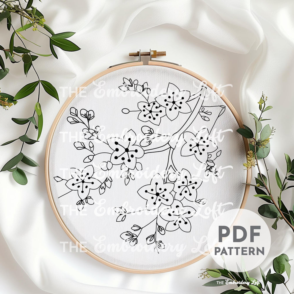 Cherry Blossoms Hand Embroidery Pattern