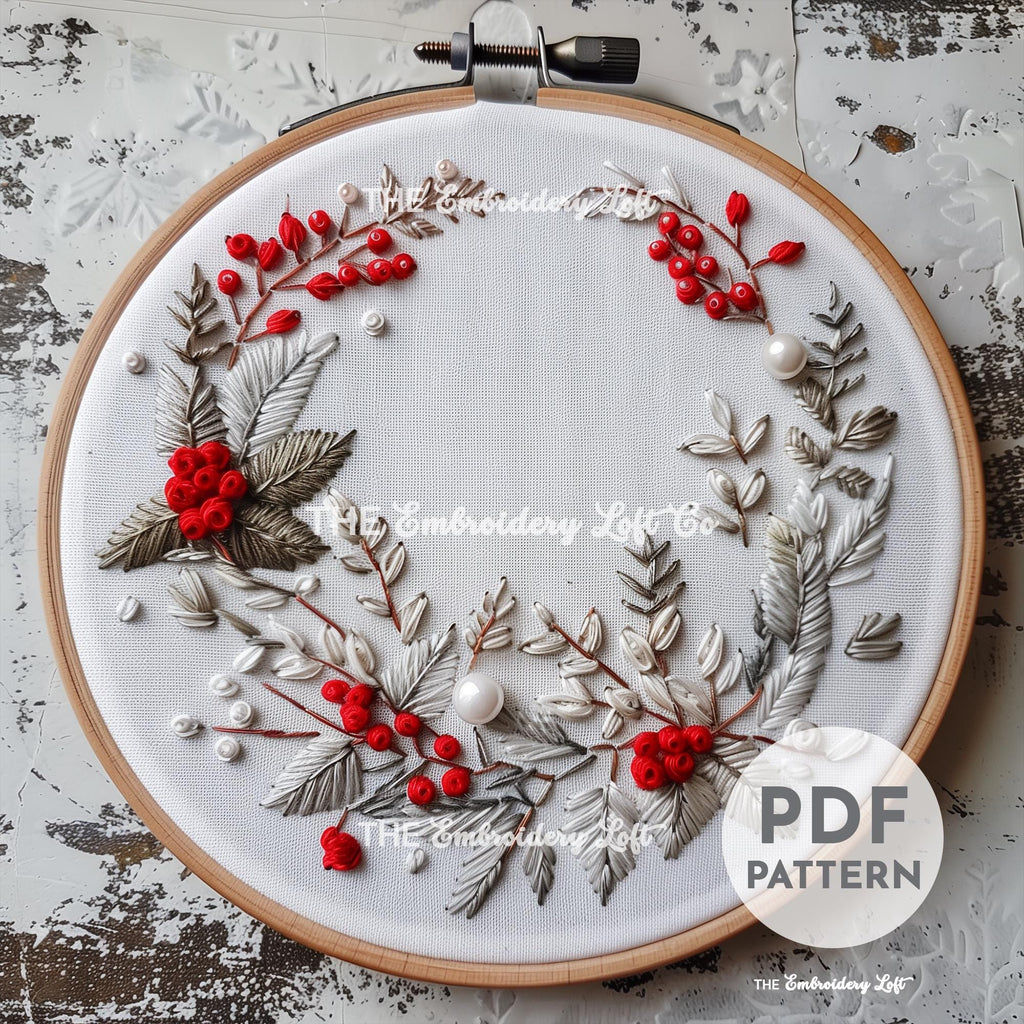 Winter Wreath Hand Embroidery Pattern