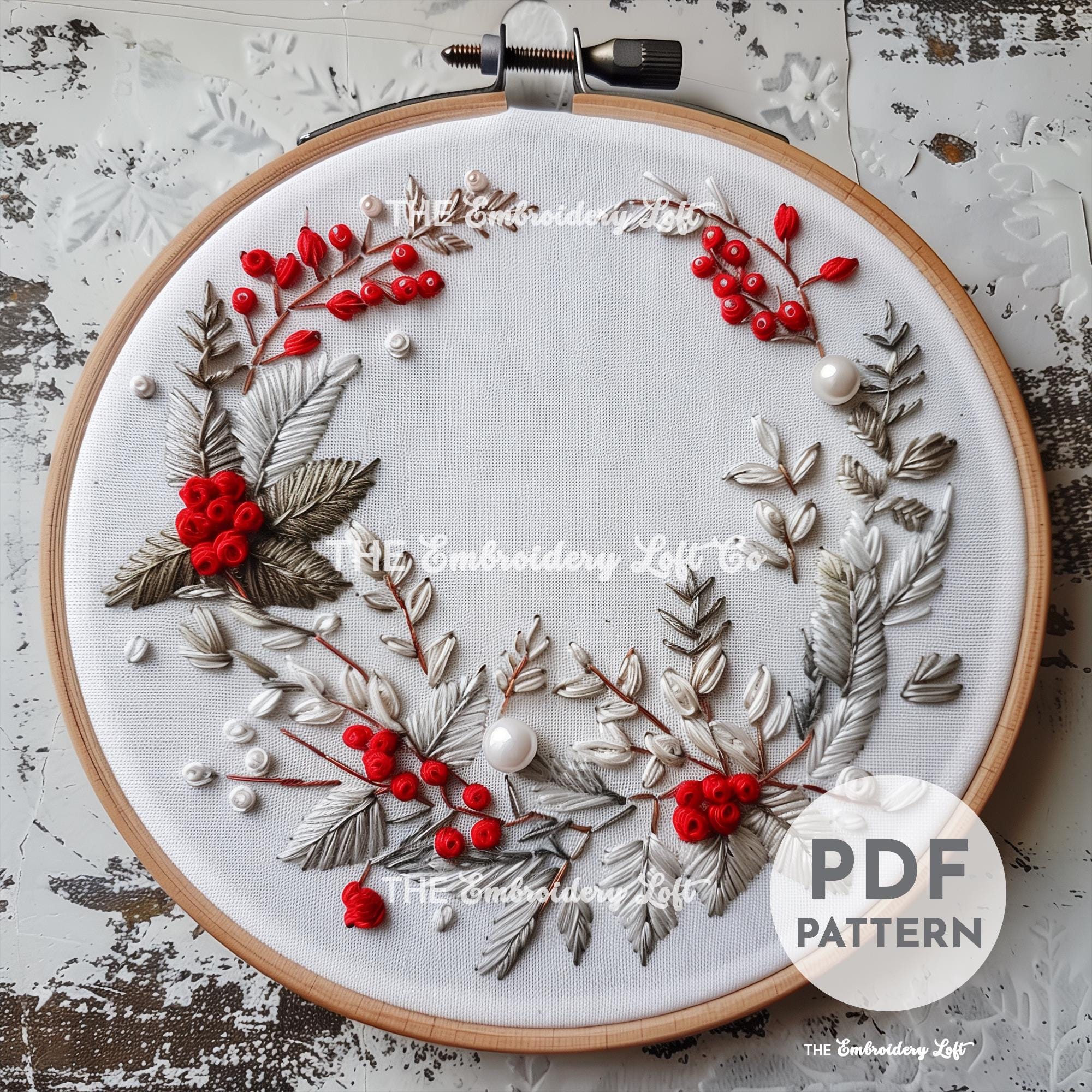 Winter Wreath Hand Embroidery Pattern