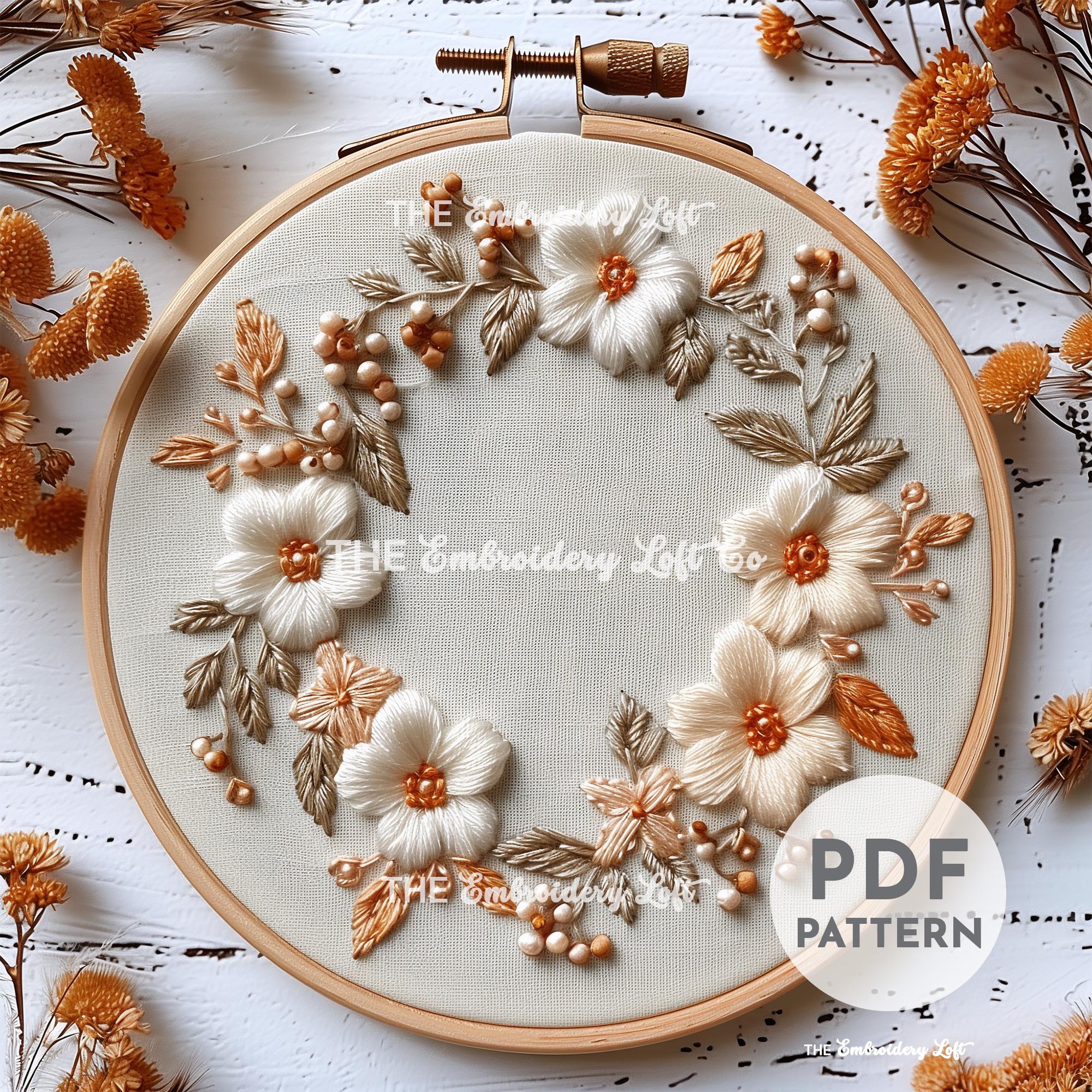 Peachy Wreath Hand Embroidery Pattern