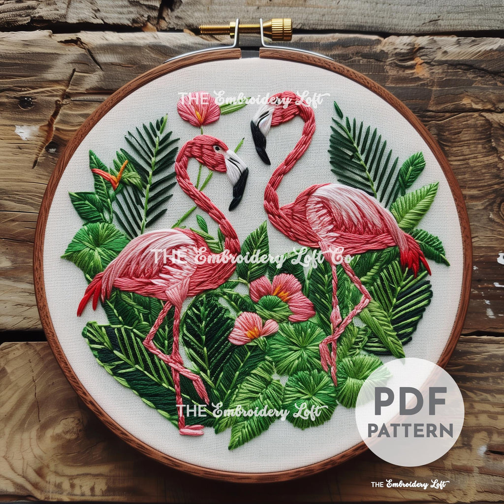 Pink Flamingos Hand Embroidery Pattern