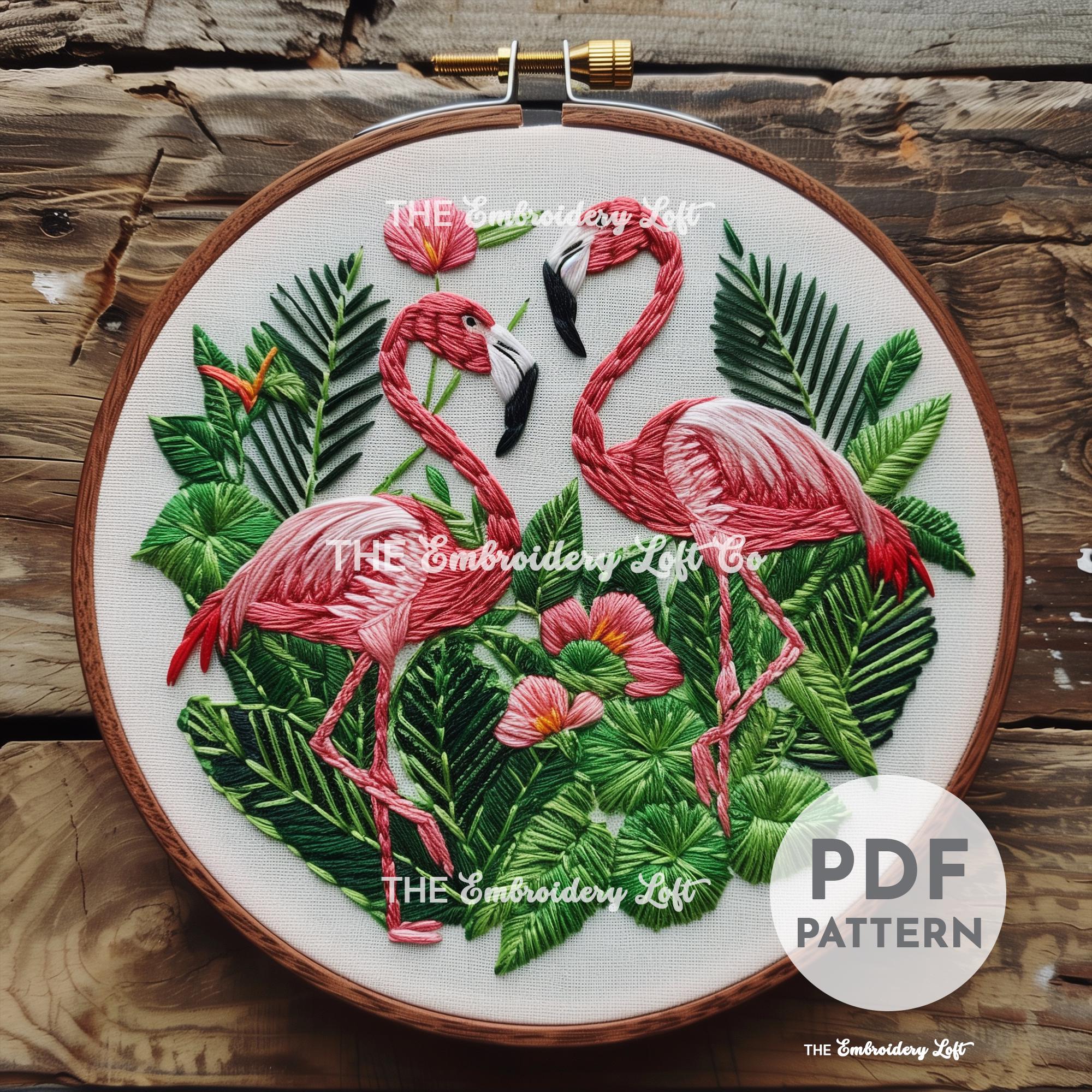 Pink Flamingos Hand Embroidery Pattern