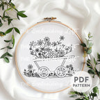 Floral Wheelbarrow Hand Embroidery Pattern