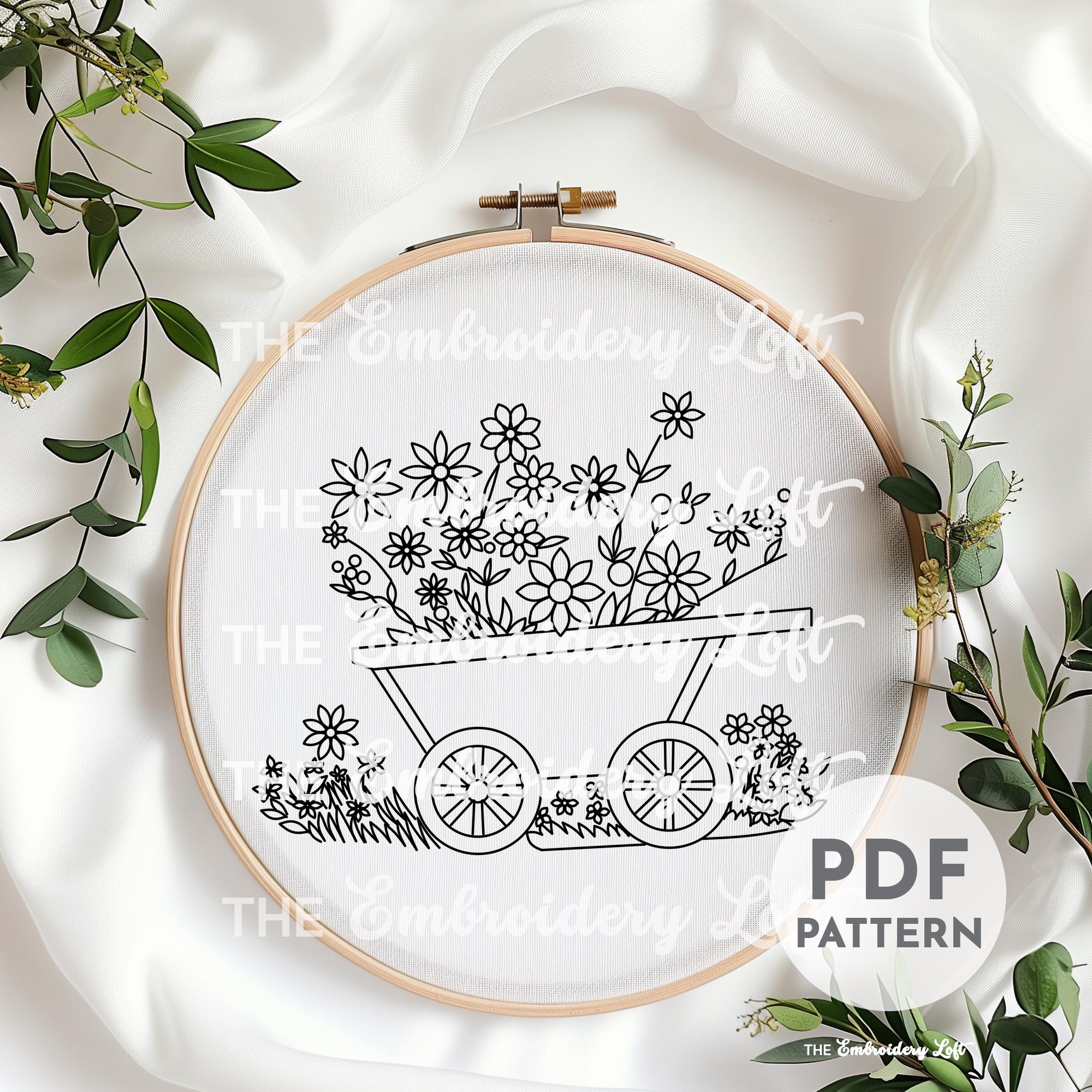 Floral Wheelbarrow Hand Embroidery Pattern