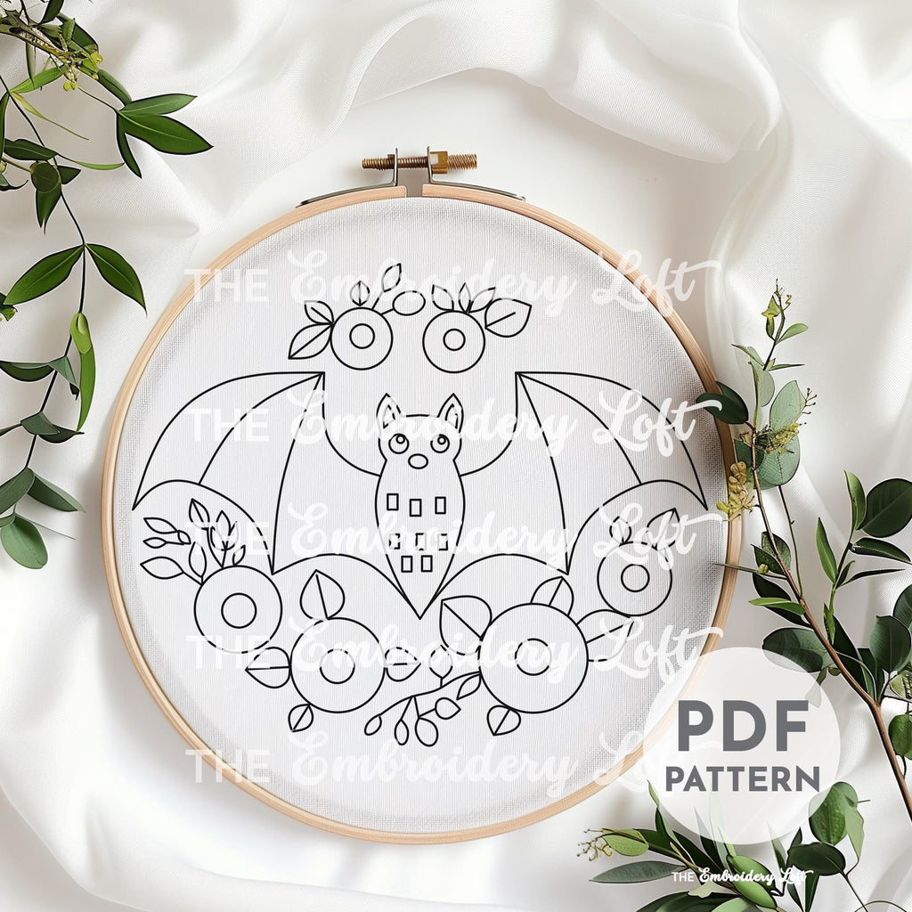 Pink Floral Bat Hand Embroidery Pattern