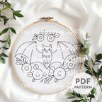 Pink Floral Bat Hand Embroidery Pattern