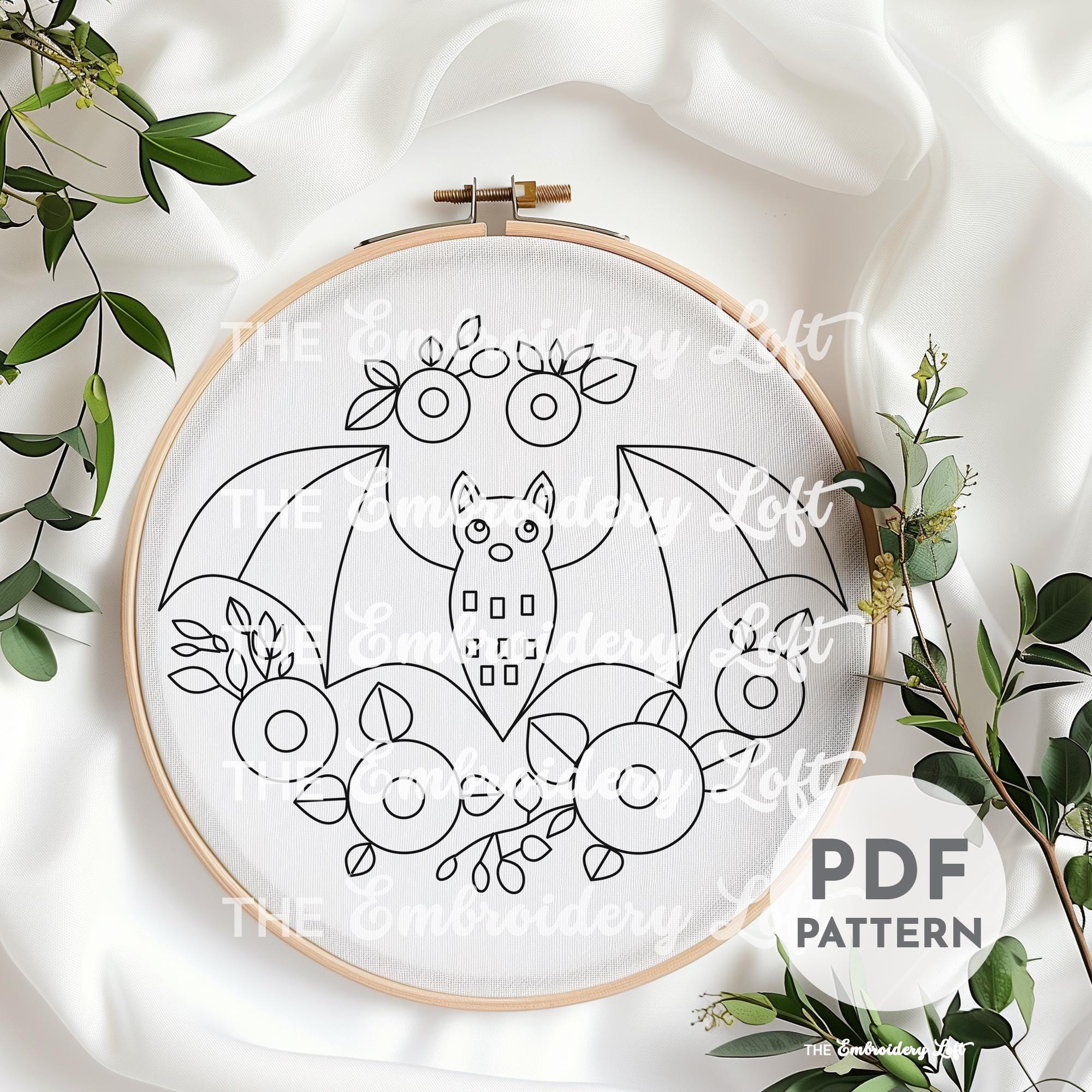 Pink Floral Bat Hand Embroidery Pattern