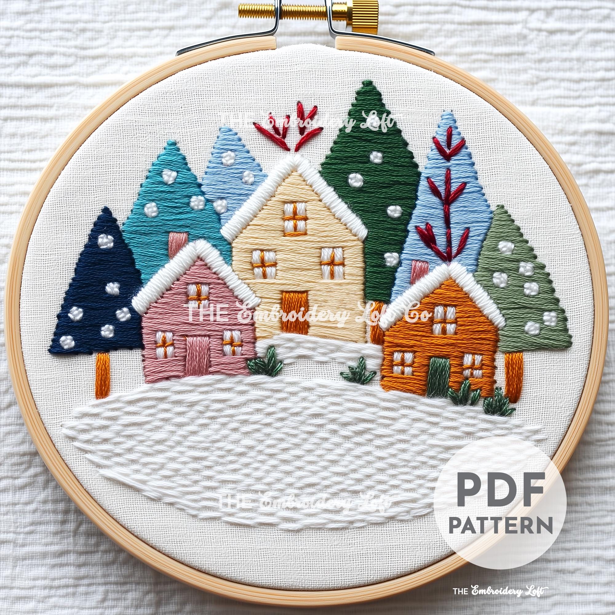 Christmas Village Hand Embroidery Pattern