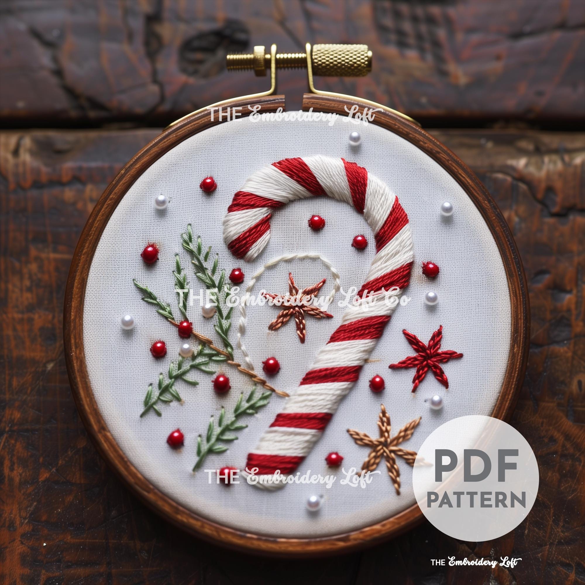 Candy Cane Hand Embroidery Pattern