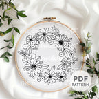 Orange and Yellow Floral Wreath Hand Embroidery Pattern