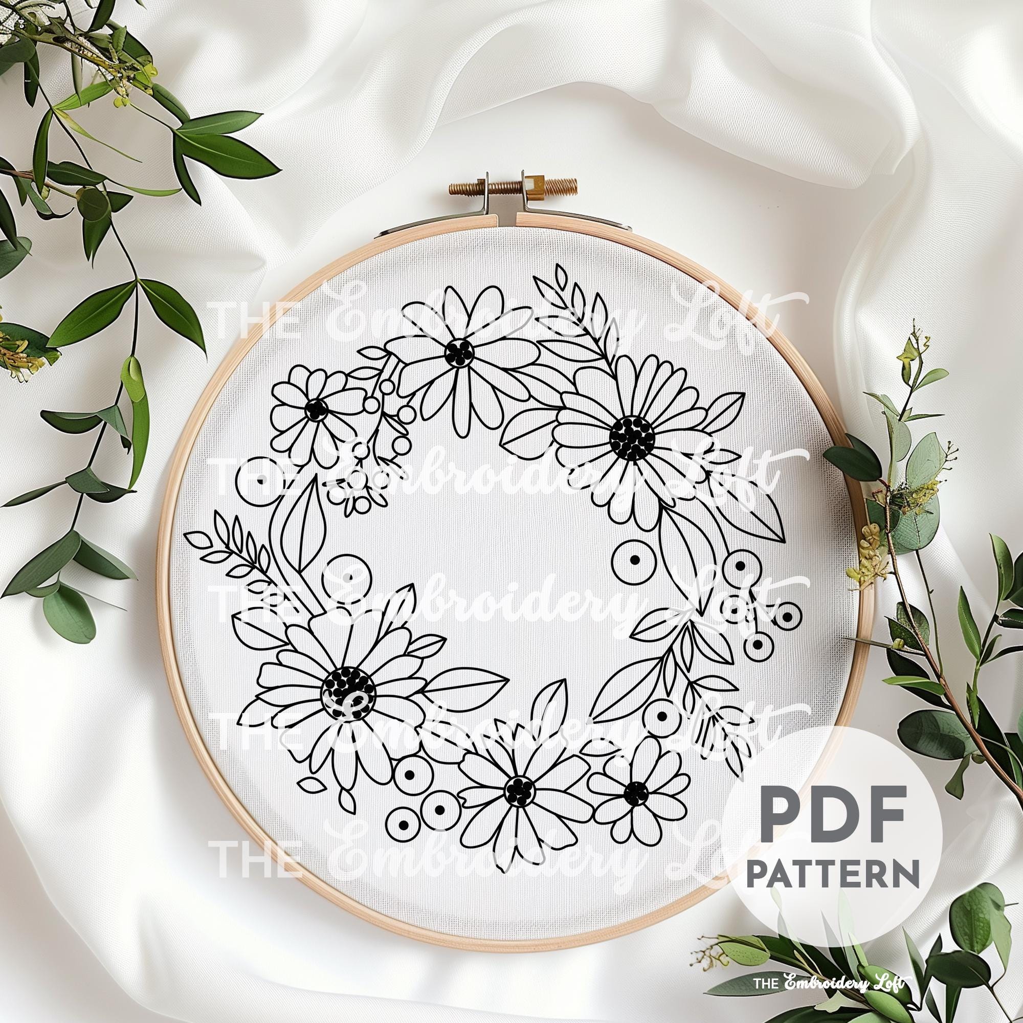 Orange and Yellow Floral Wreath Hand Embroidery Pattern