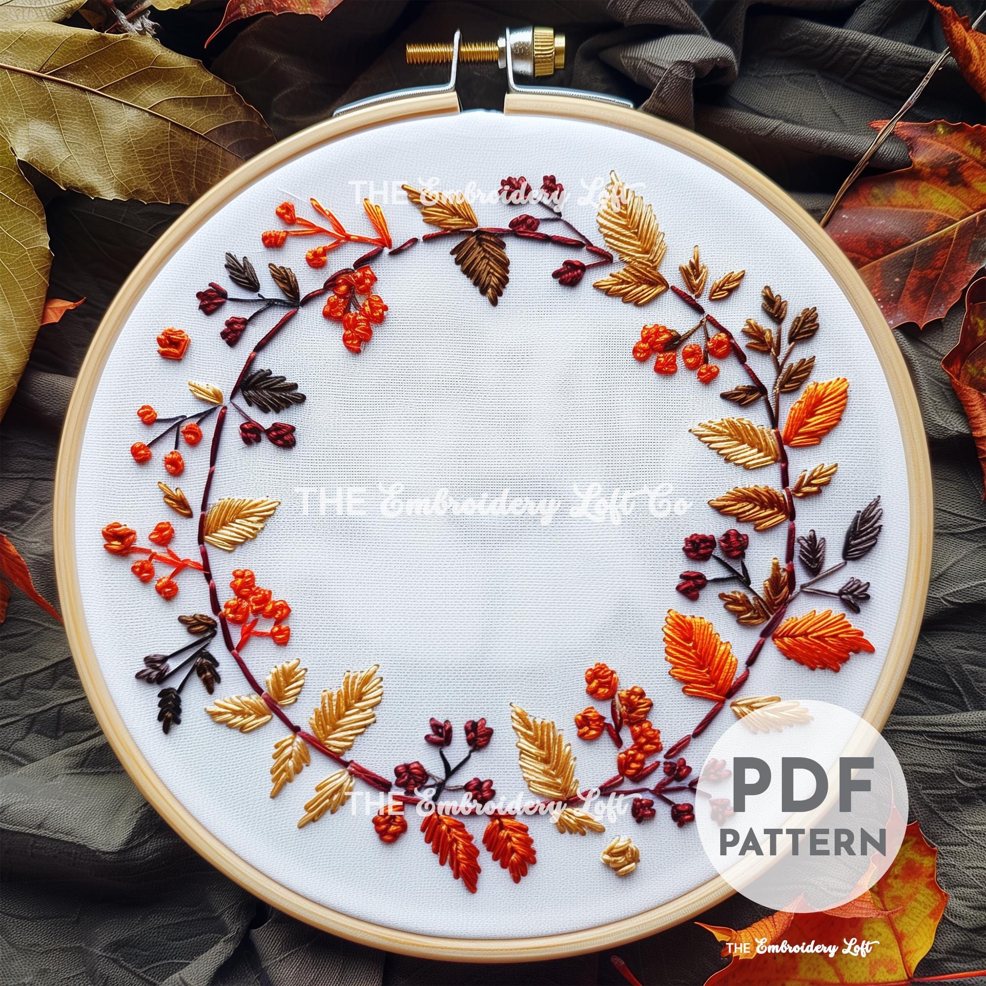 Autumn Wreath Hand Embroidery Pattern