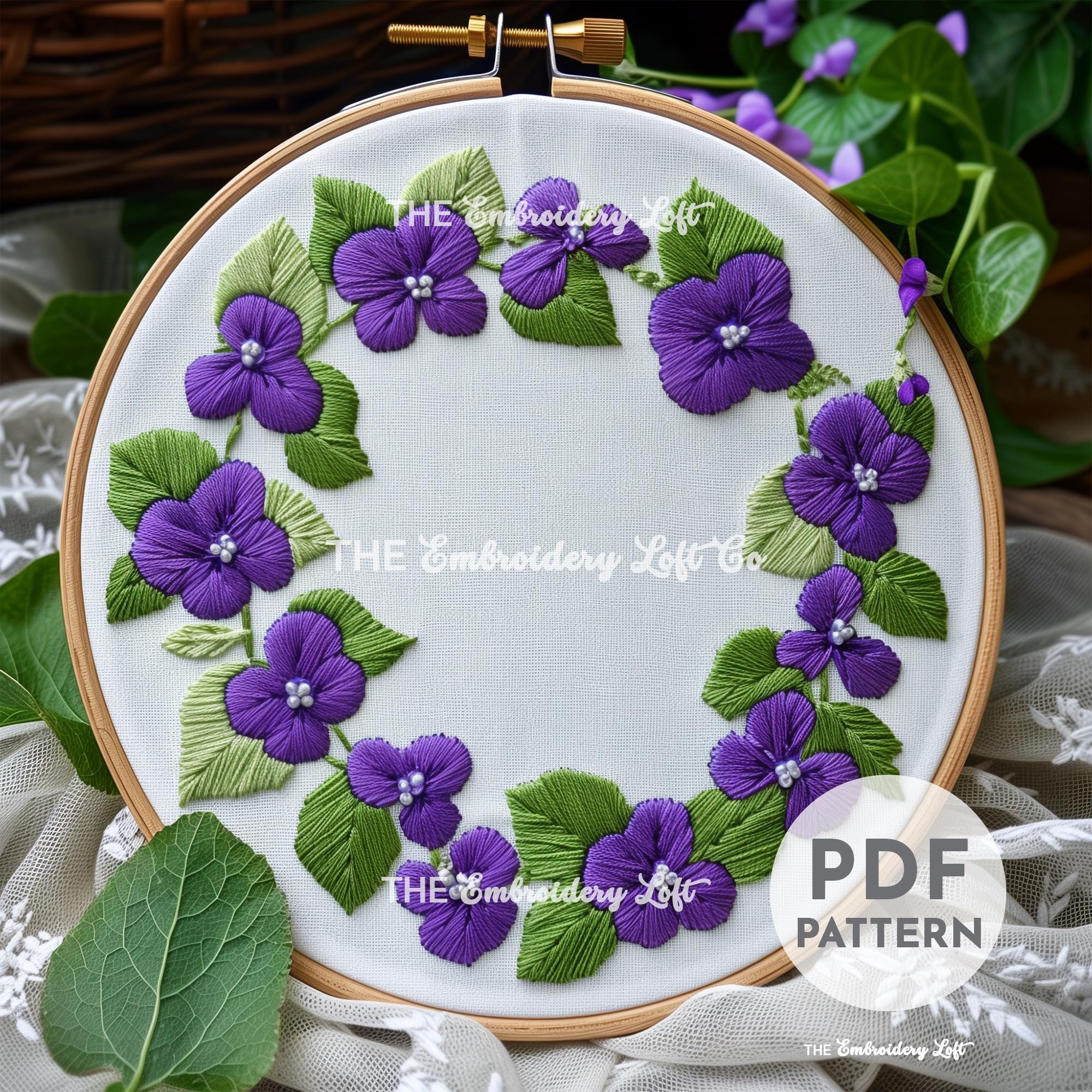 Violet Wreath Hand Embroidery Pattern