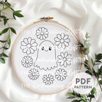 Retro Ghost with Flowers Hand Embroidery Pattern