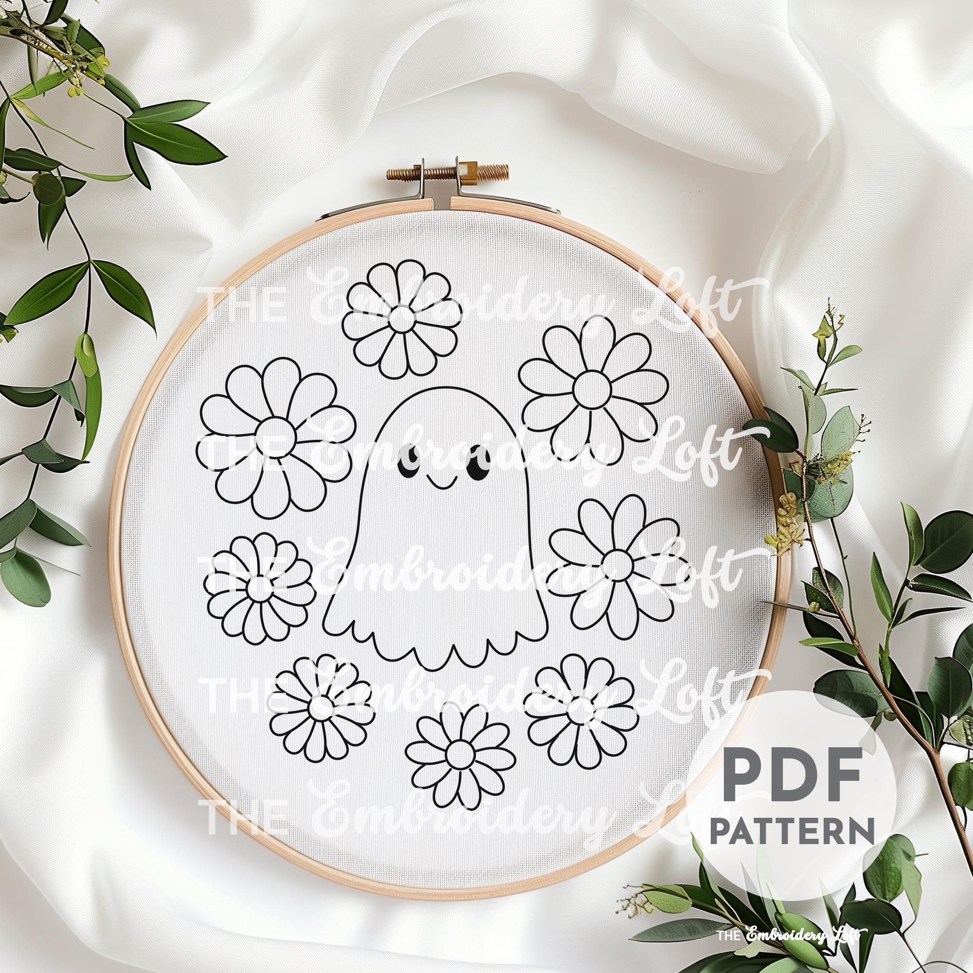 Retro Ghost with Flowers Hand Embroidery Pattern