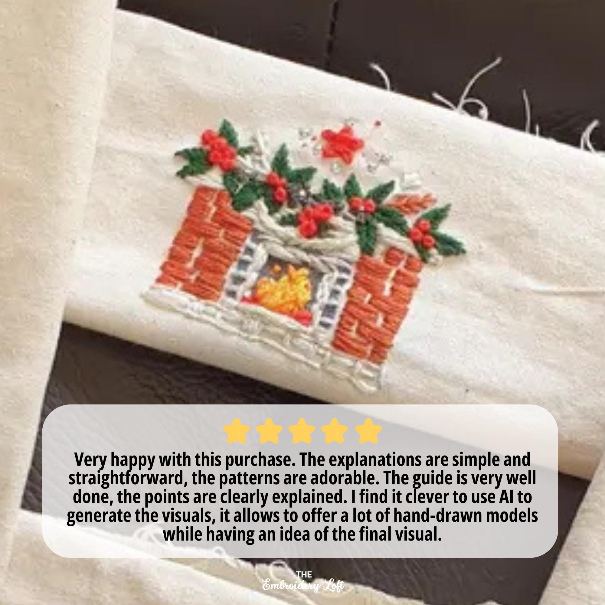Christmas Fireplace Hand Embroidery Pattern