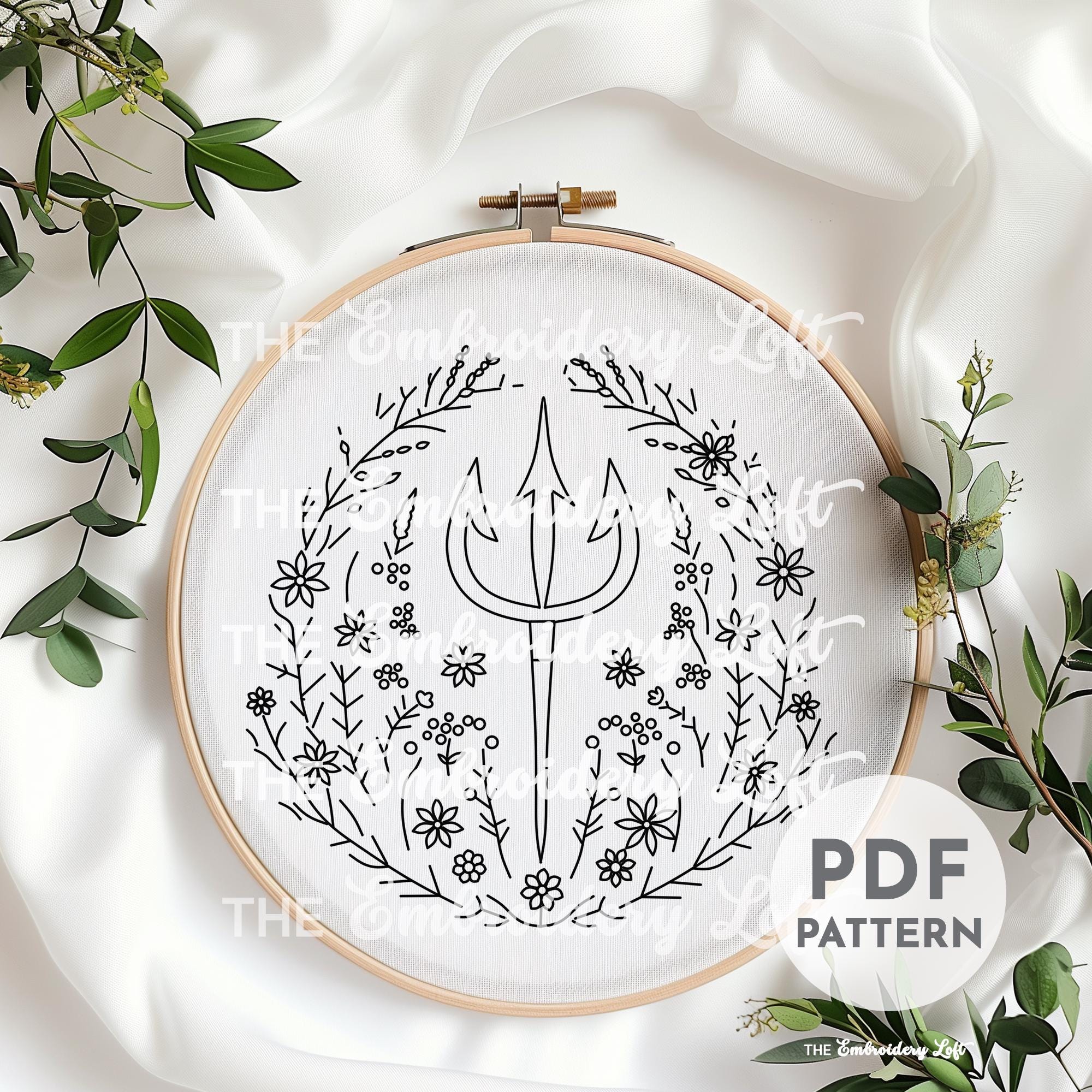 Floral Trident Hand Embroidery Pattern