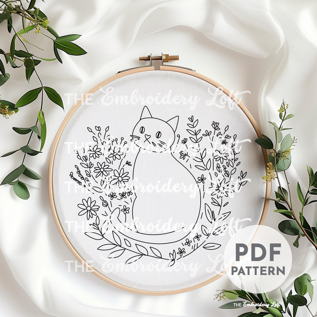 Black Cat Hand Embroidery Pattern