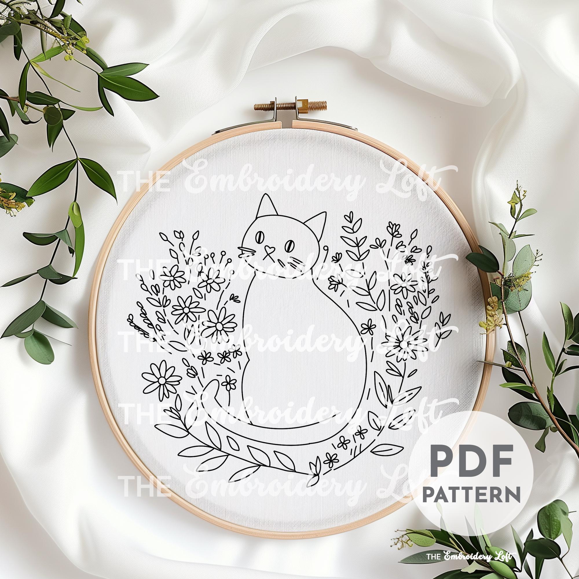 Black Cat Hand Embroidery Pattern