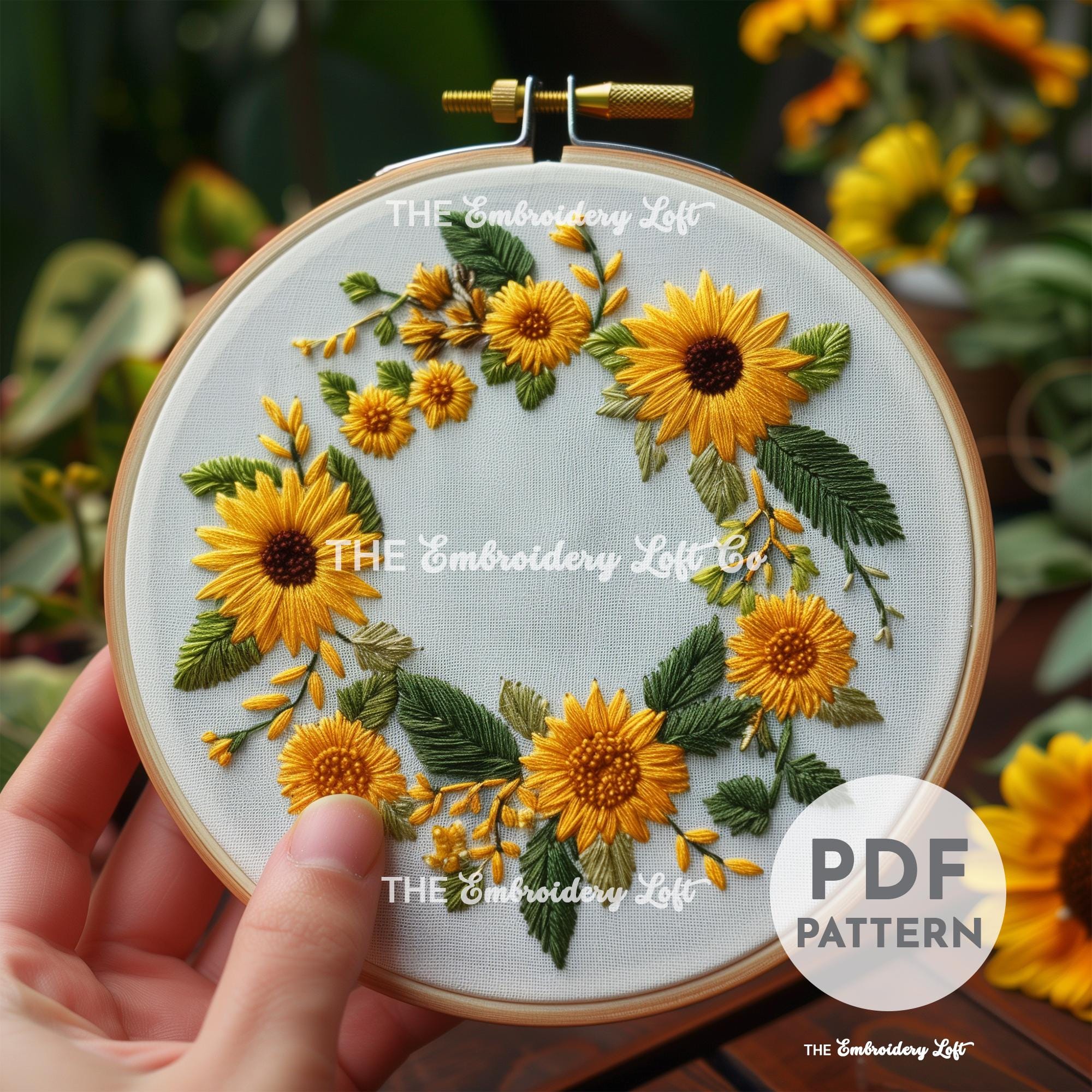 Sunflower Wreath Hand Embroidery Pattern
