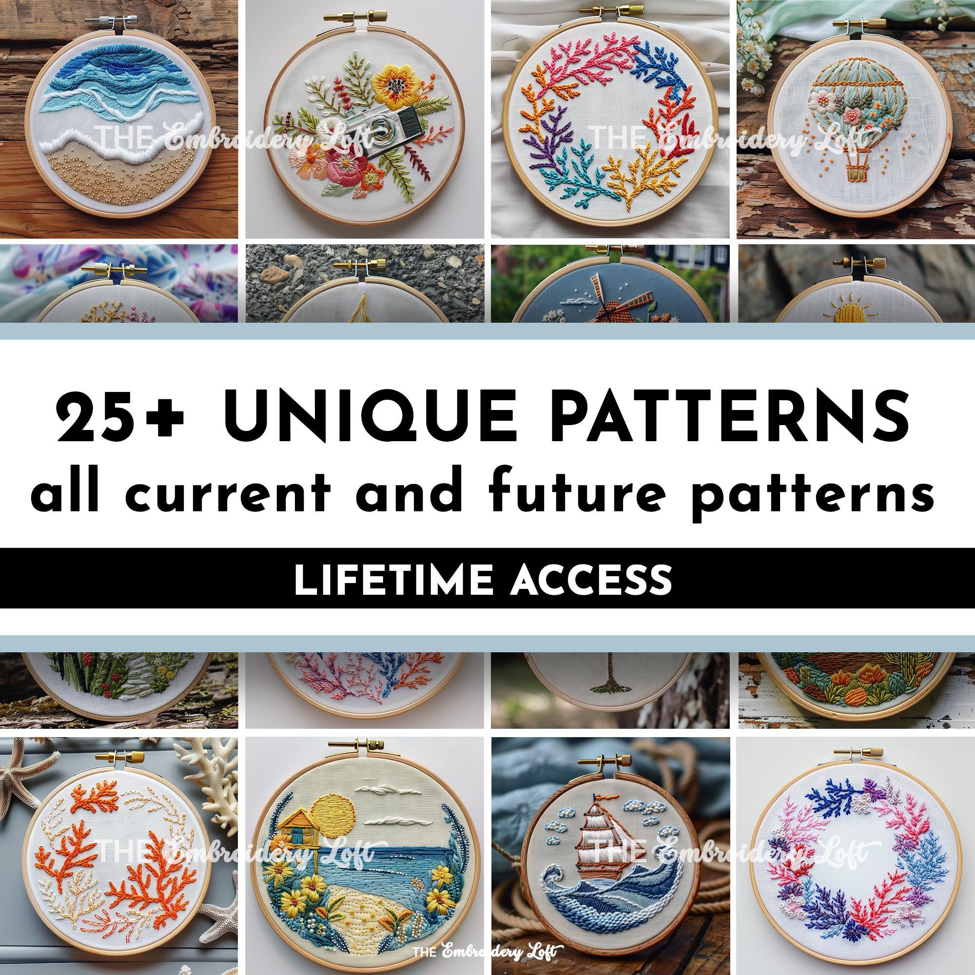 MINI COLLECTION, Summer Hand Embroidery Pattern Collection, Current and Future Designs, Lifetime Access, Hand Embroidery, DIY