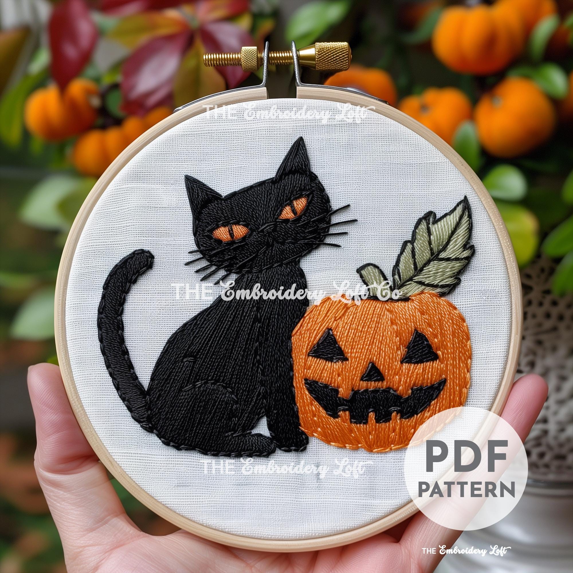 Black Cat Hand Embroidery Pattern